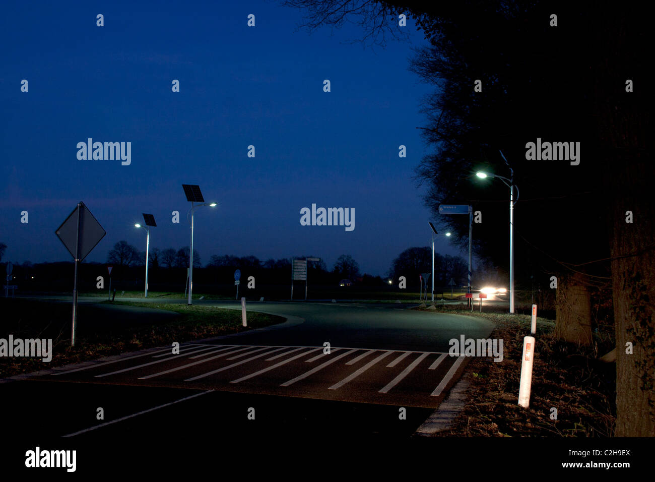 Energy efficient Led road lighting with solar panels Stock Photo