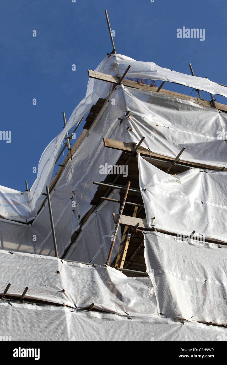 Scaffolding pictured covering Brighton Town Hall, East Sussex, UK Stock