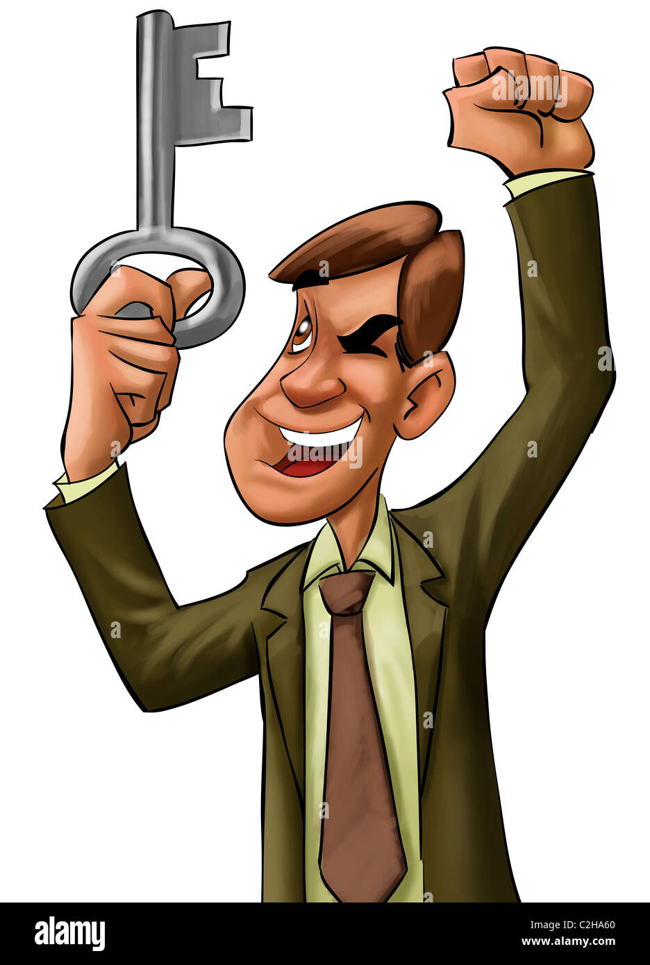 executive with a big key smiling very happy Stock Photo - Alamy
