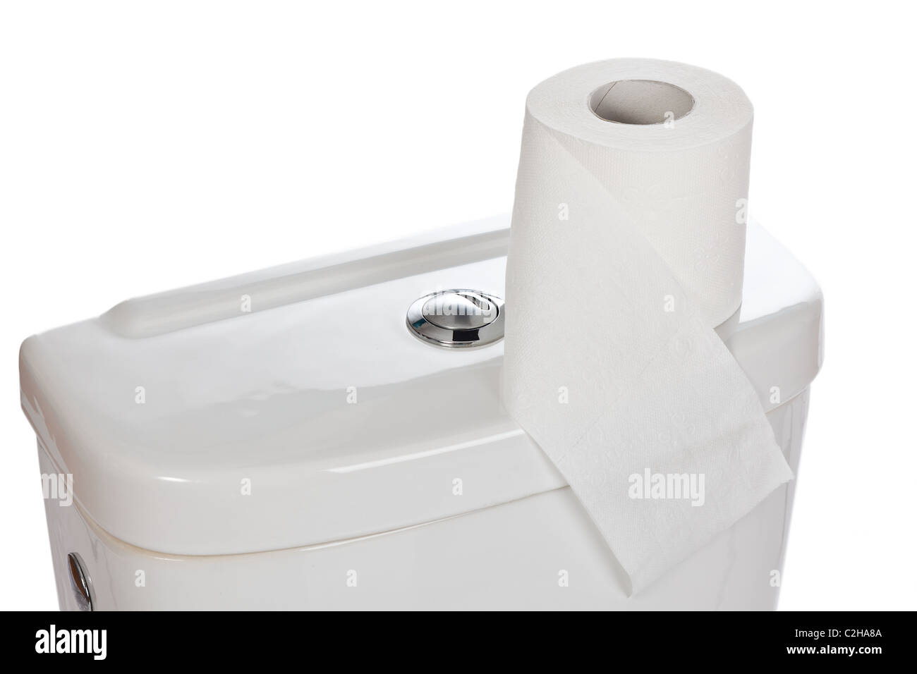 the toilet paper on ceramic toilet Stock Photo