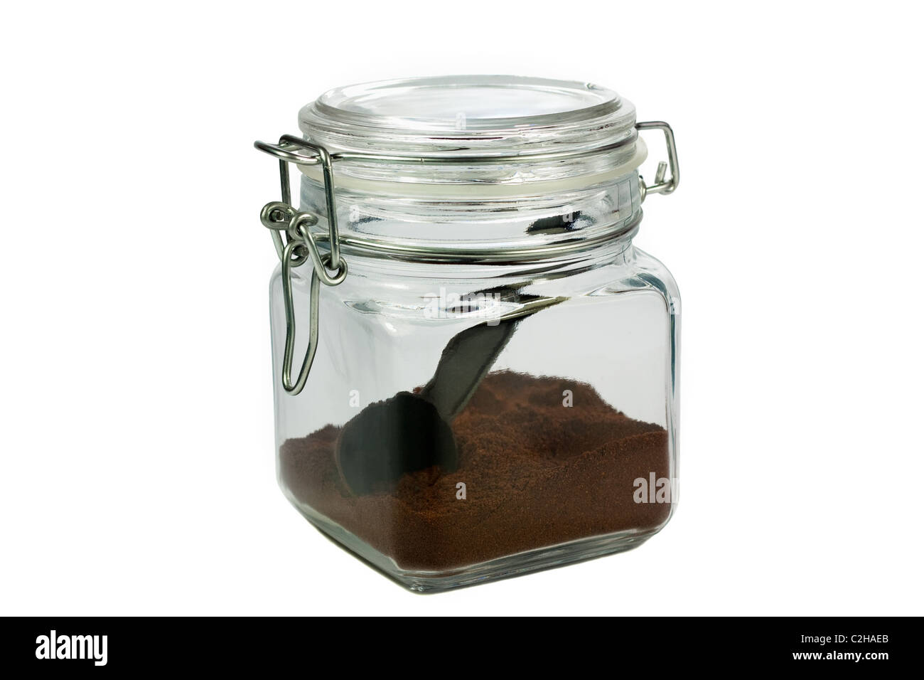 Ground coffee in a sealed jar isolated on white background Stock Photo