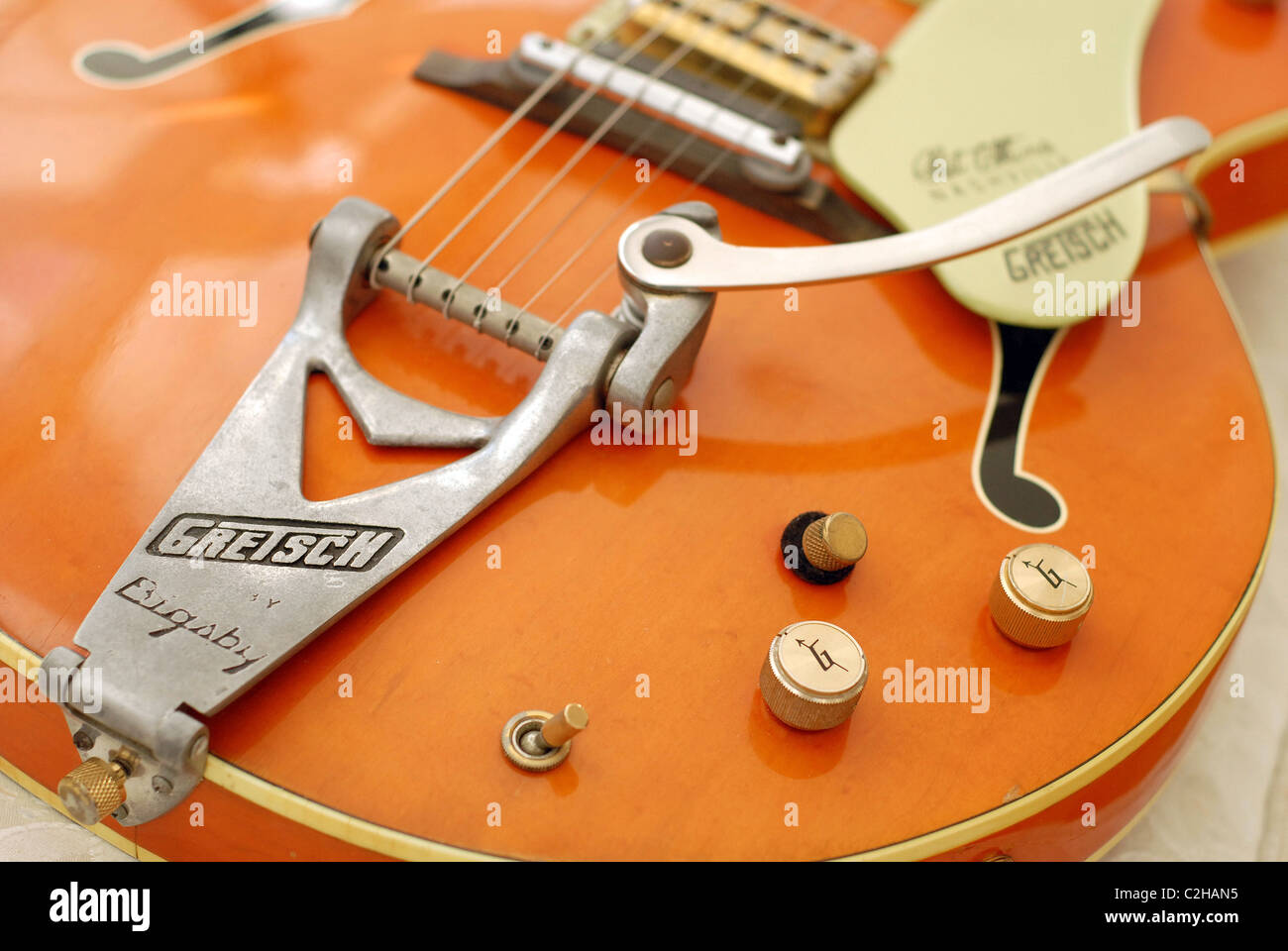 Vintage 1968 Gretsch Chet Atkins Nashville 6120 electric guitar with Bigsby vibrato. Stock Photo