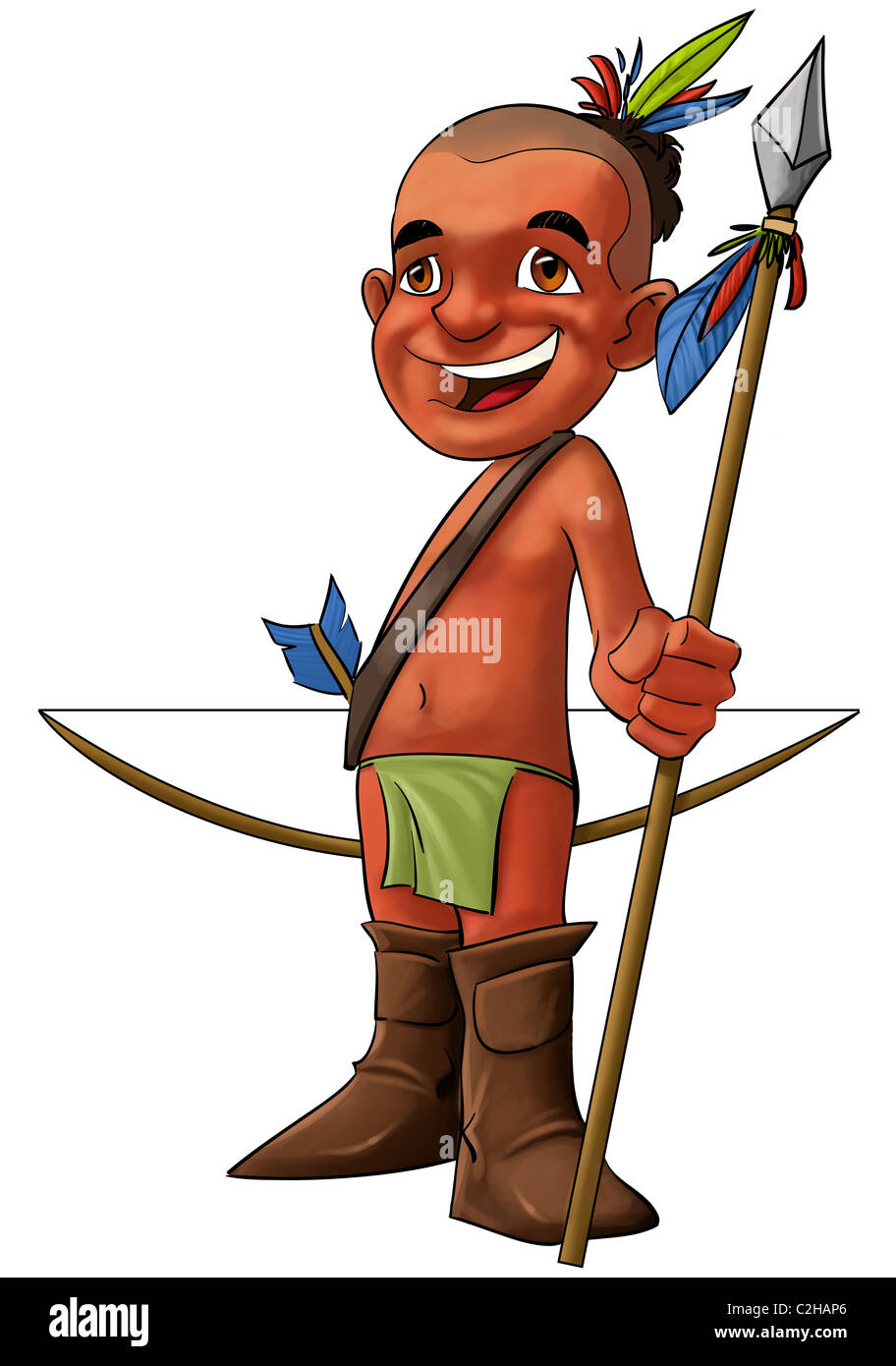 happy and young american native smiling with his spear in the hand Stock Photo