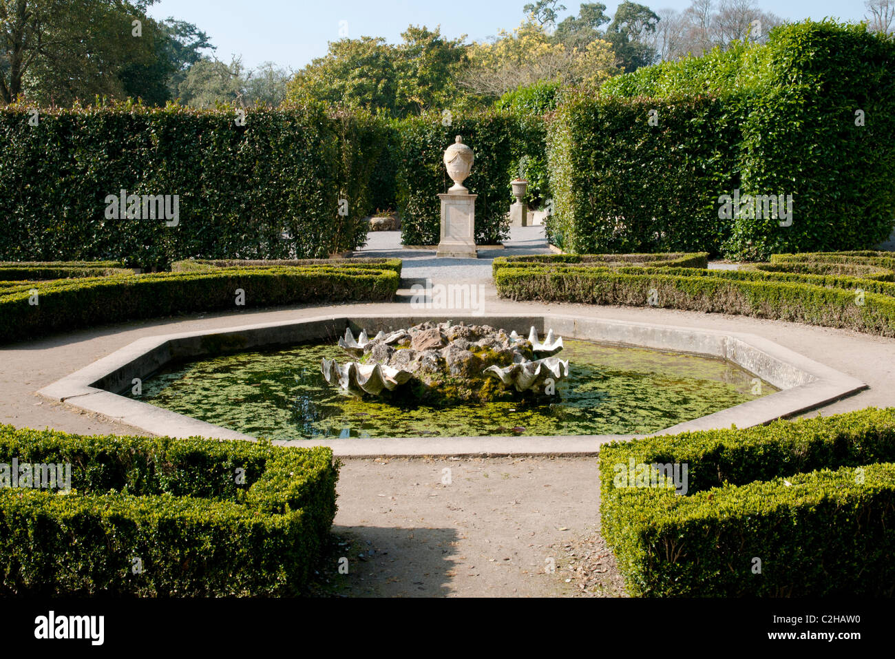 Formal gardens in the French Renaissance style at Mount Edgcumbe, Cornwall UK Stock Photo