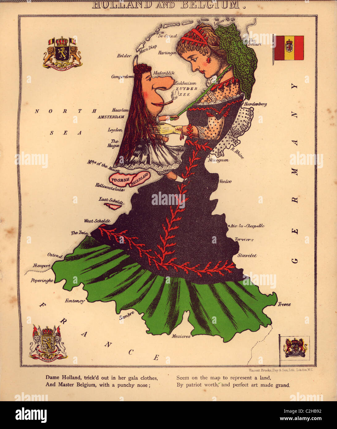 Anthropomorphic Map of Holland & Belgium Stock Photo - Alamy