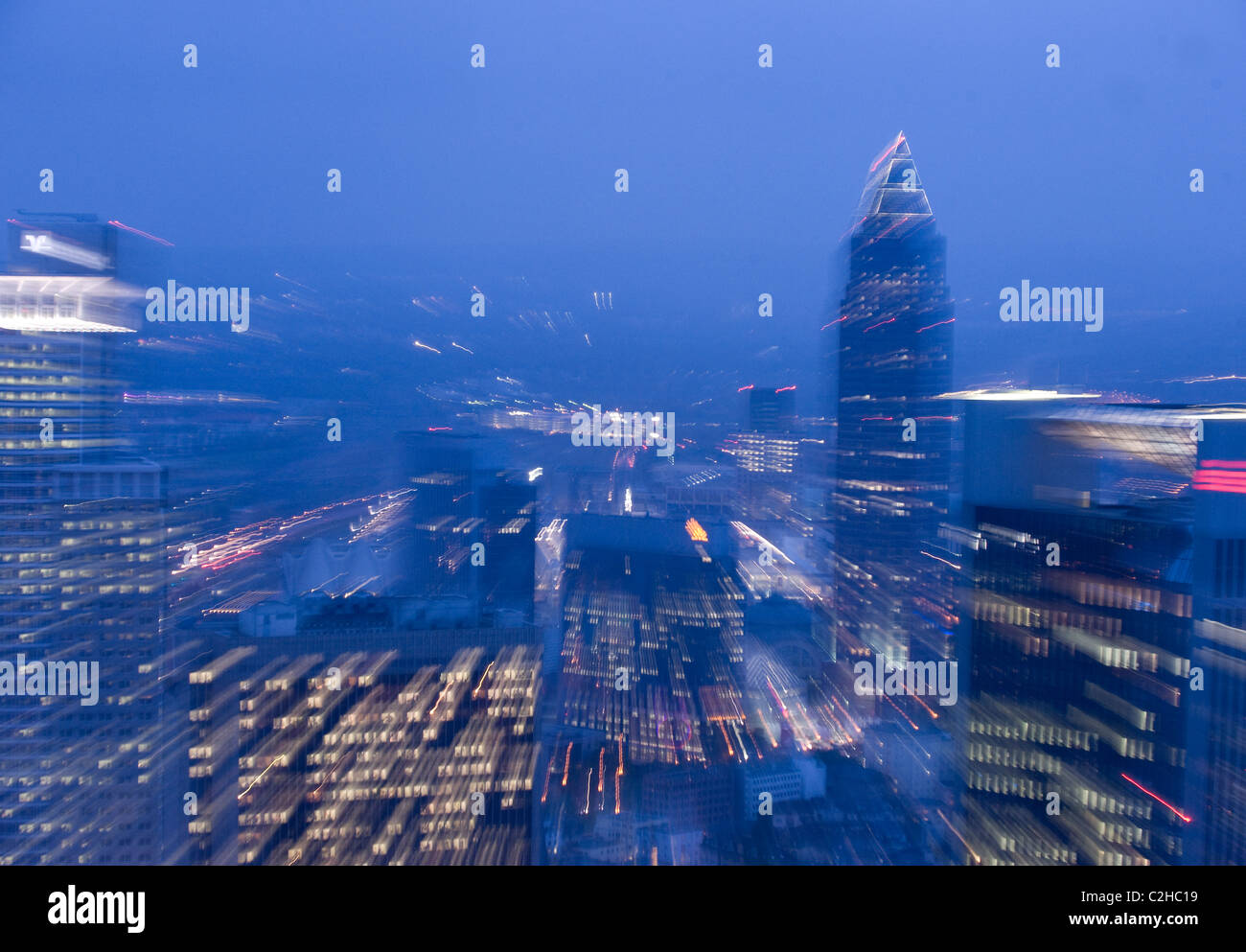Financial district in the evening, Frankfurt am Main, Germany Stock Photo