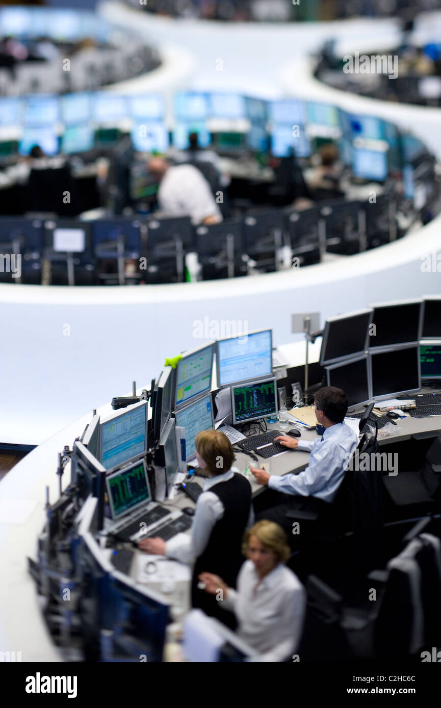 Equity traders at the screens of their computers, Frankfurt am Main, Germany Stock Photo