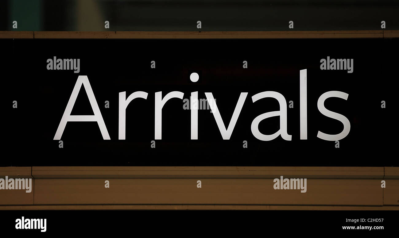 Arrivals sign at the Delhi airport North India Asia Stock Photo