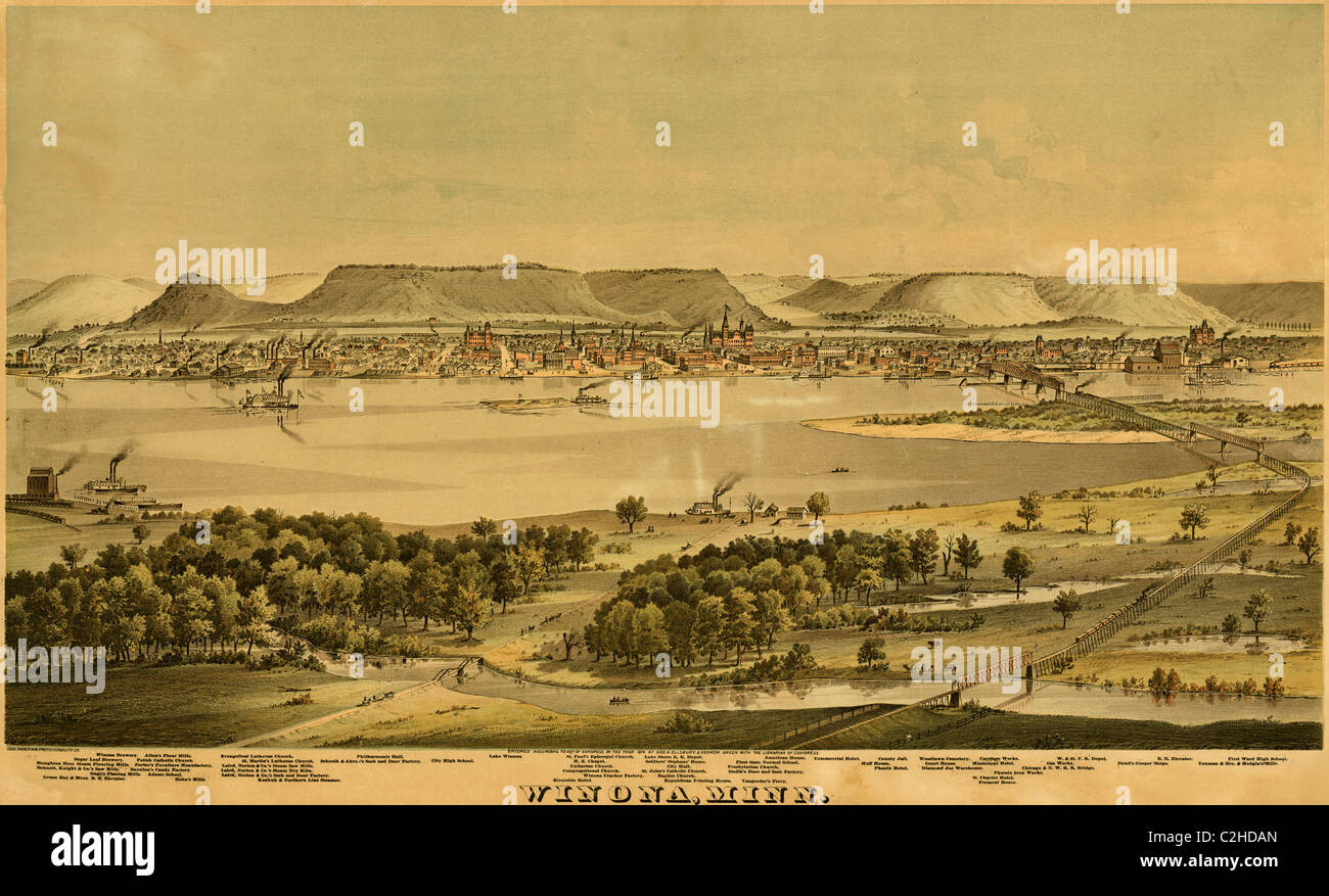 Winona, Minnesota 1874 Stock Photo