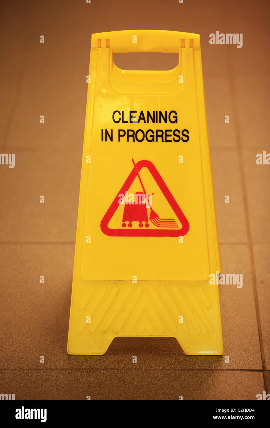 Cleaning in progress sign at the Delhi airport North India Asia Stock Photo