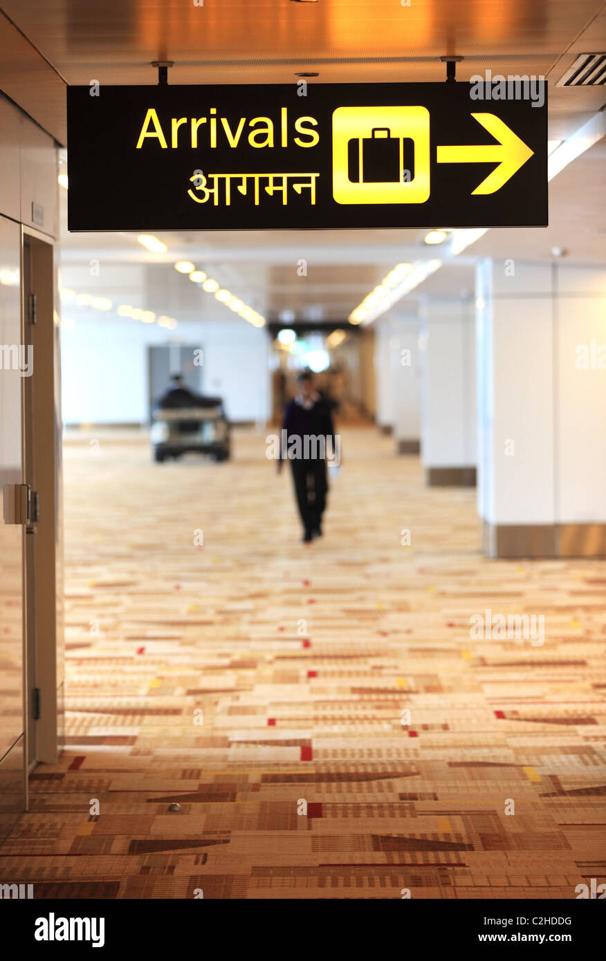 Arrivals sign at the Delhi airport North India Asia Stock Photo