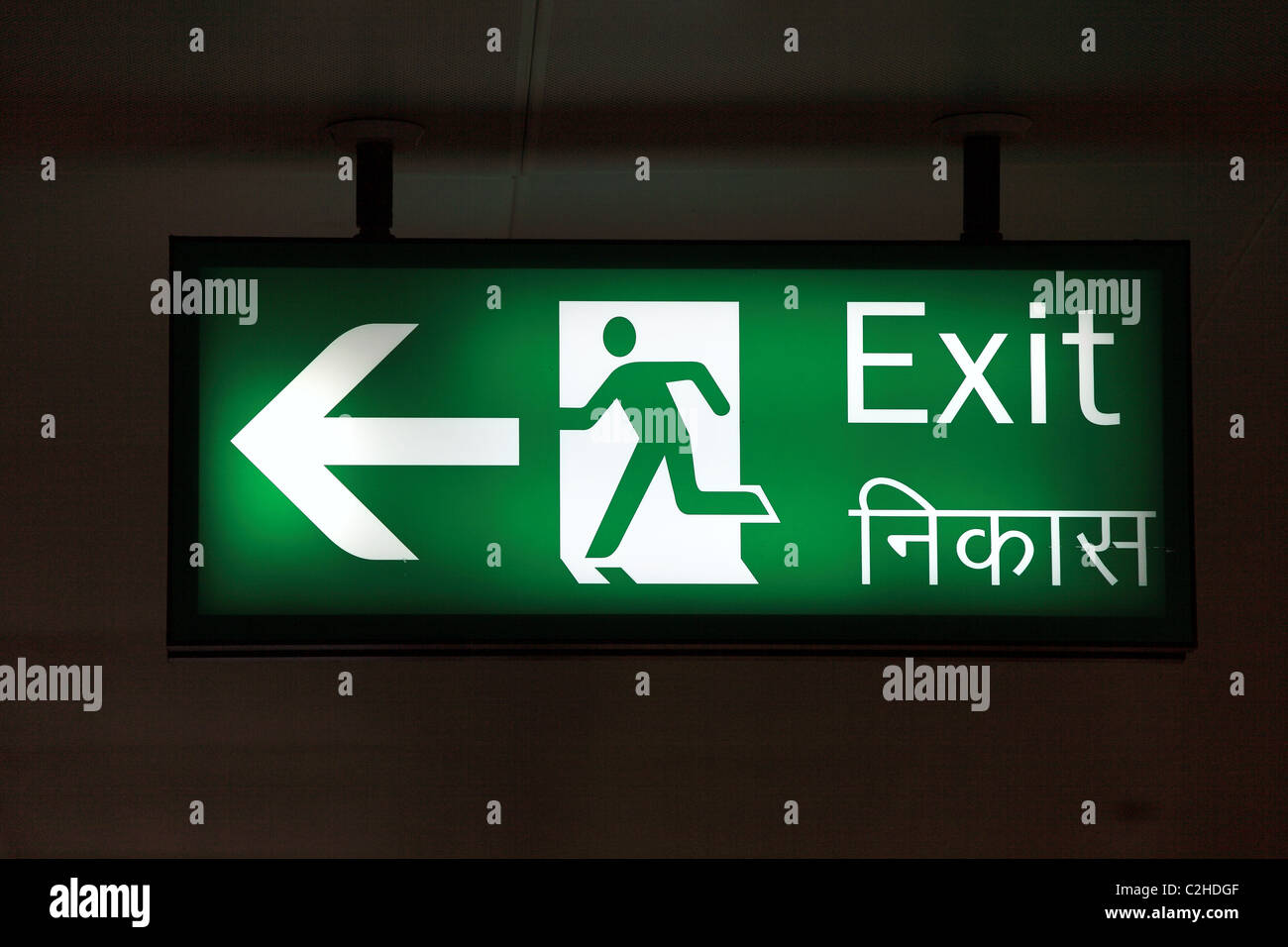Exit sign at the Delhi airport North India Asia Stock Photo