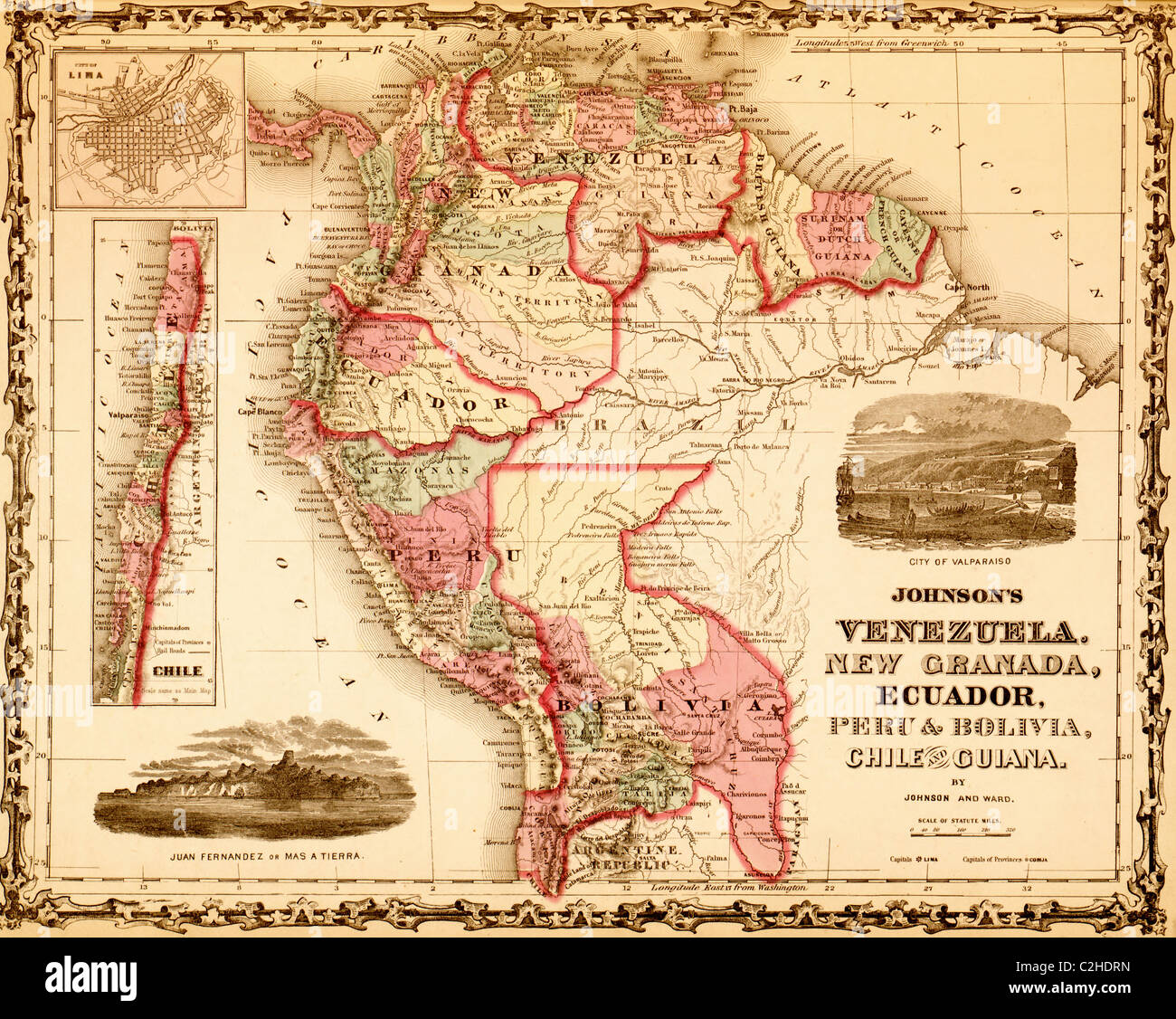 Venezuela, New Granada, Ecuador, Peru, Bolivia, Chile & Guiana - 1862 Stock Photo