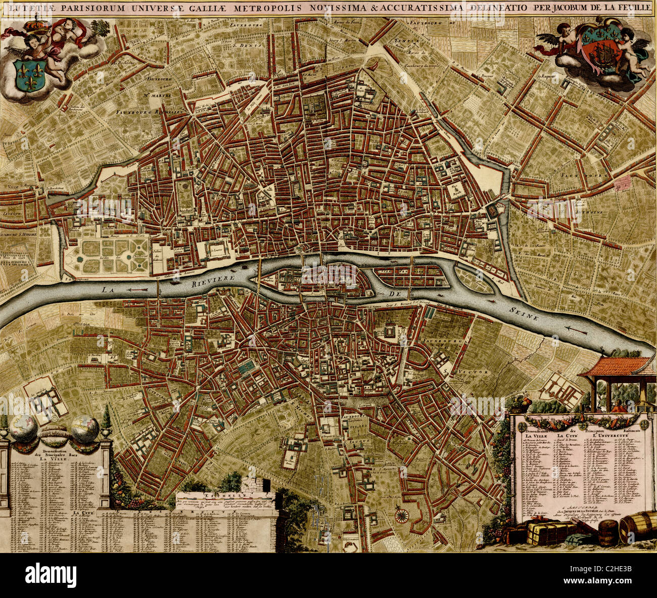 City Plan Paris - 1700 Stock Photo