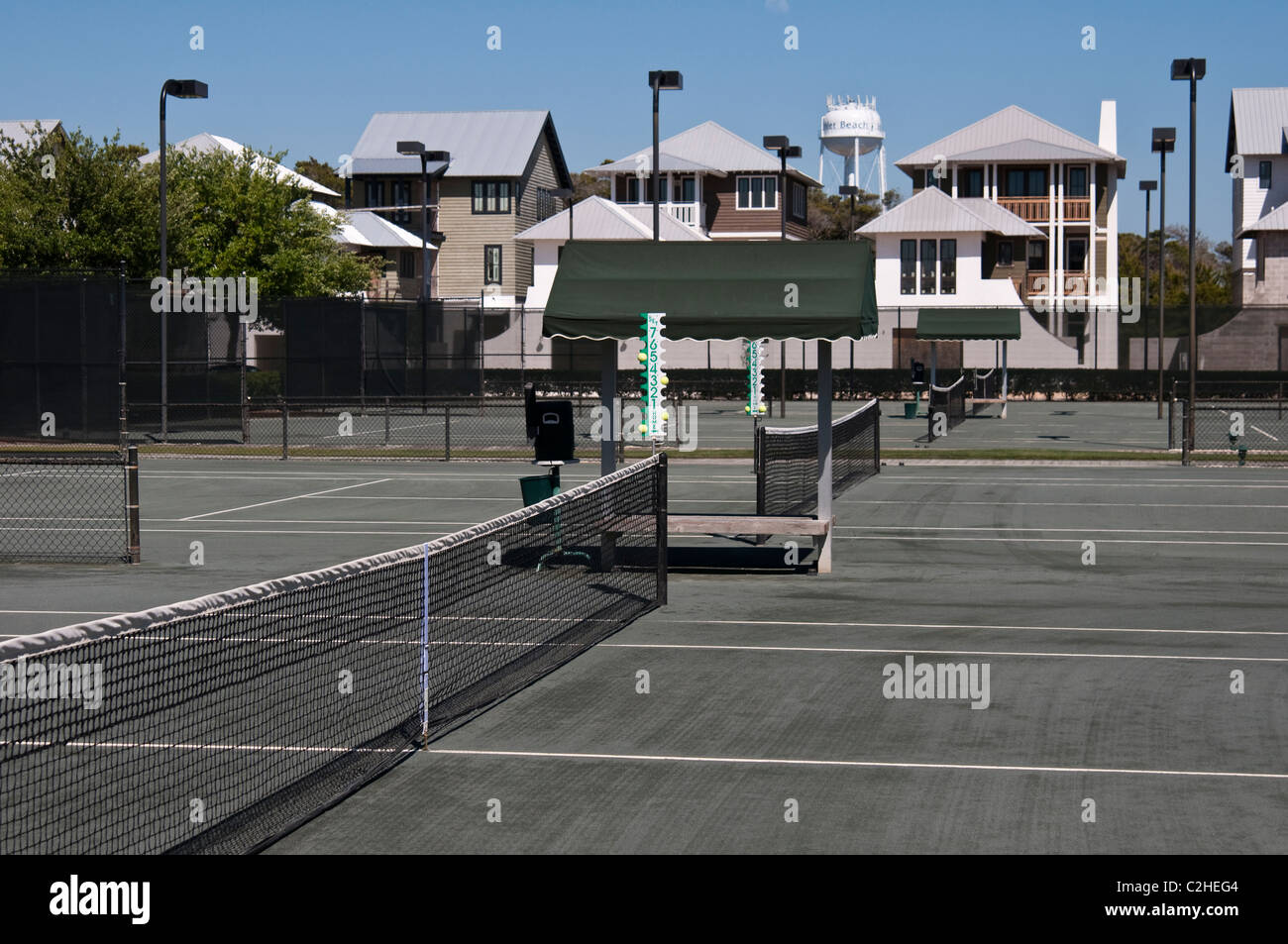 The tennis courts at Rosemary Beach, Florida, USA. Stock Photo