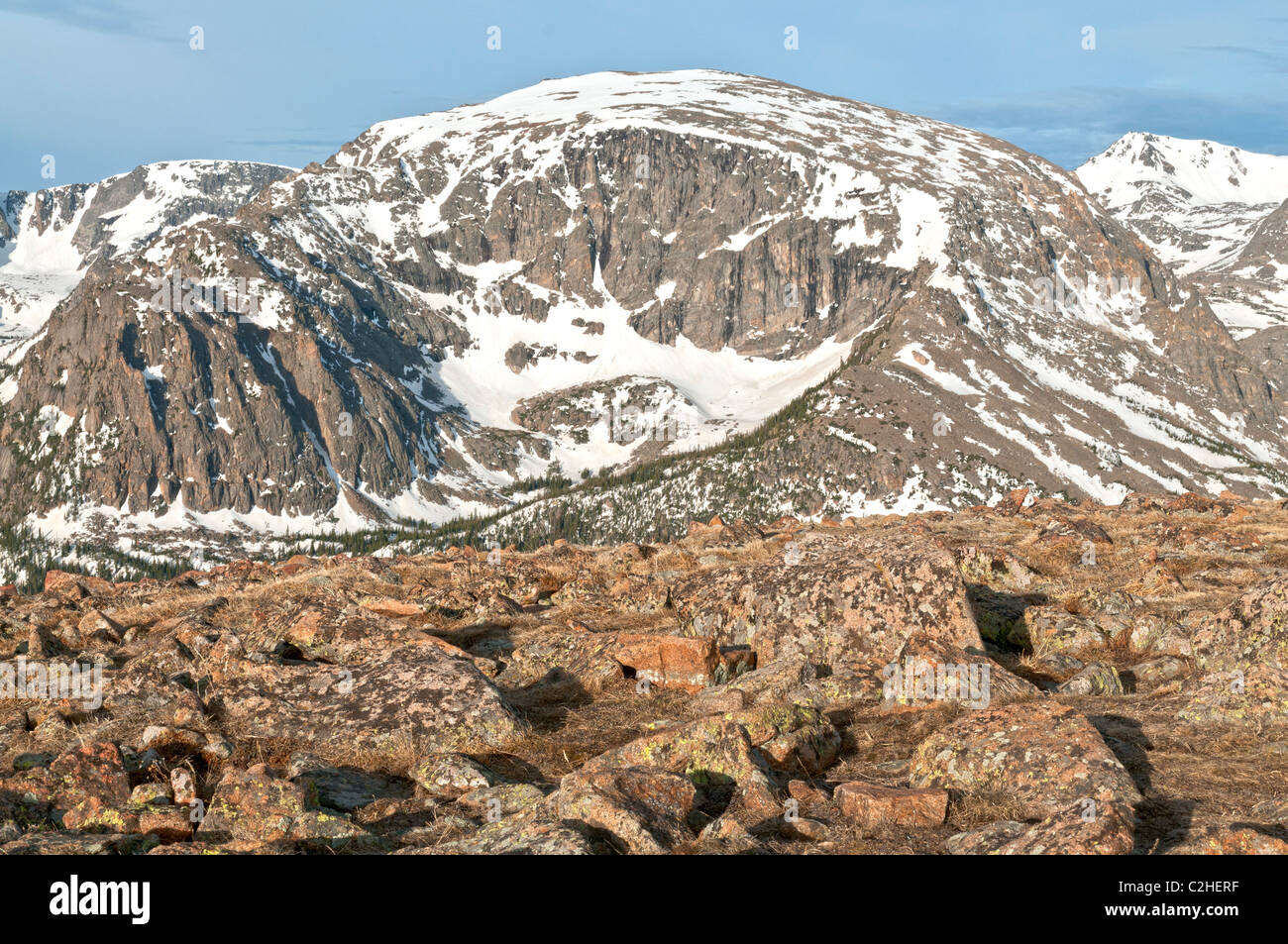 Colorado, Rocky Mountain National Park, Trail Ridge Road, spring season, Forest Canyon Overlook Stock Photo