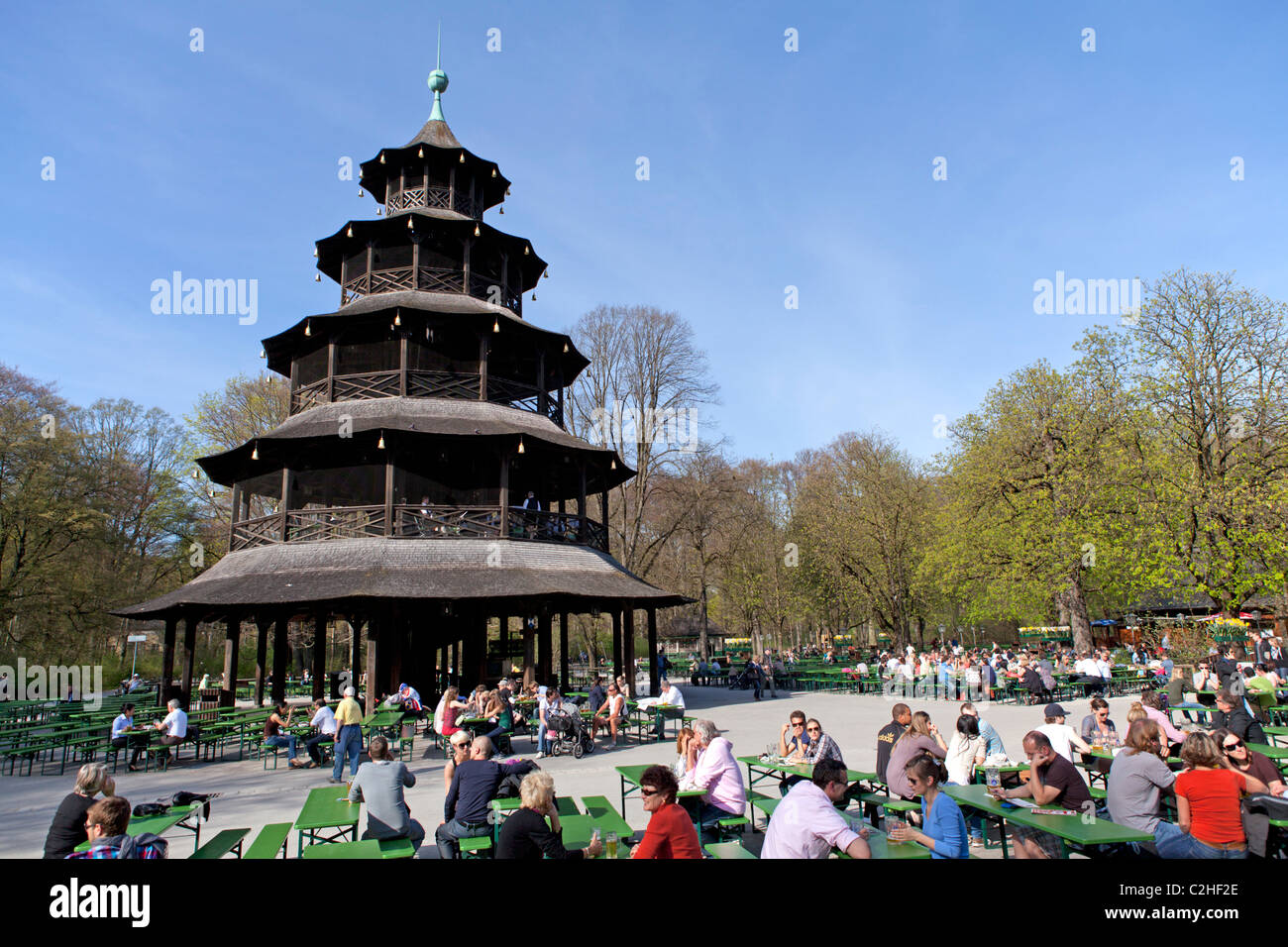 Chinese Tower English Garden Munich Bavaria Germany Stock