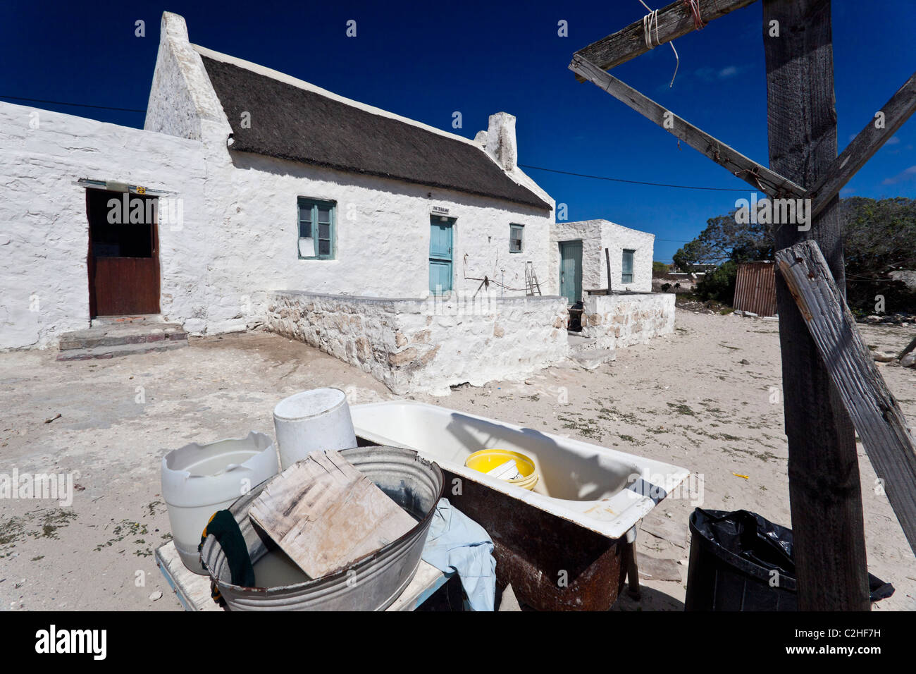 White-washed fishermen's cottages, Arniston, Western Cape, South Africa Stock Photo