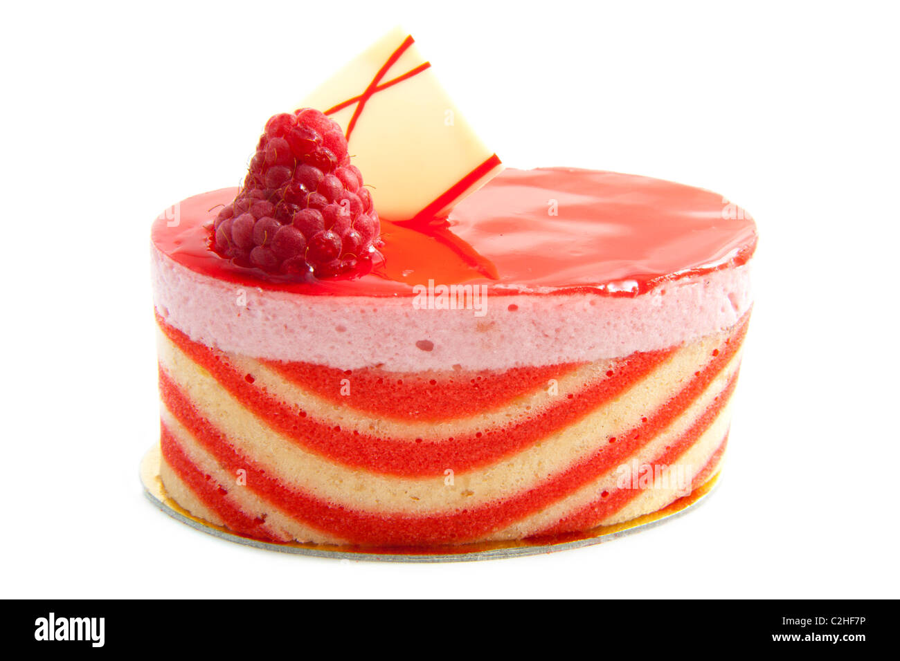 Strawberry pie with piece of white choclate on top of it Stock Photo