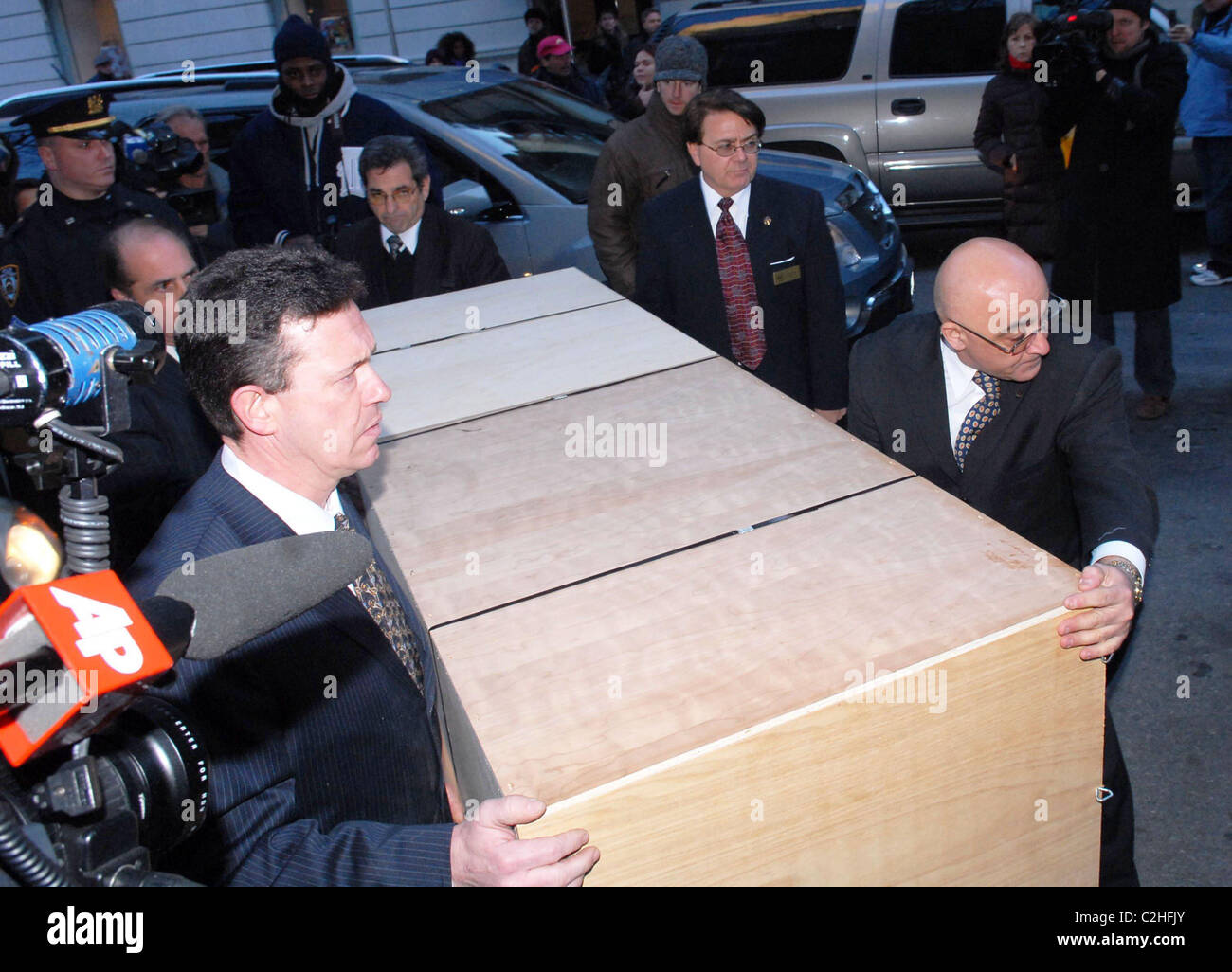 The casket of actor Heath Ledger is taken out of The Frank Campbell