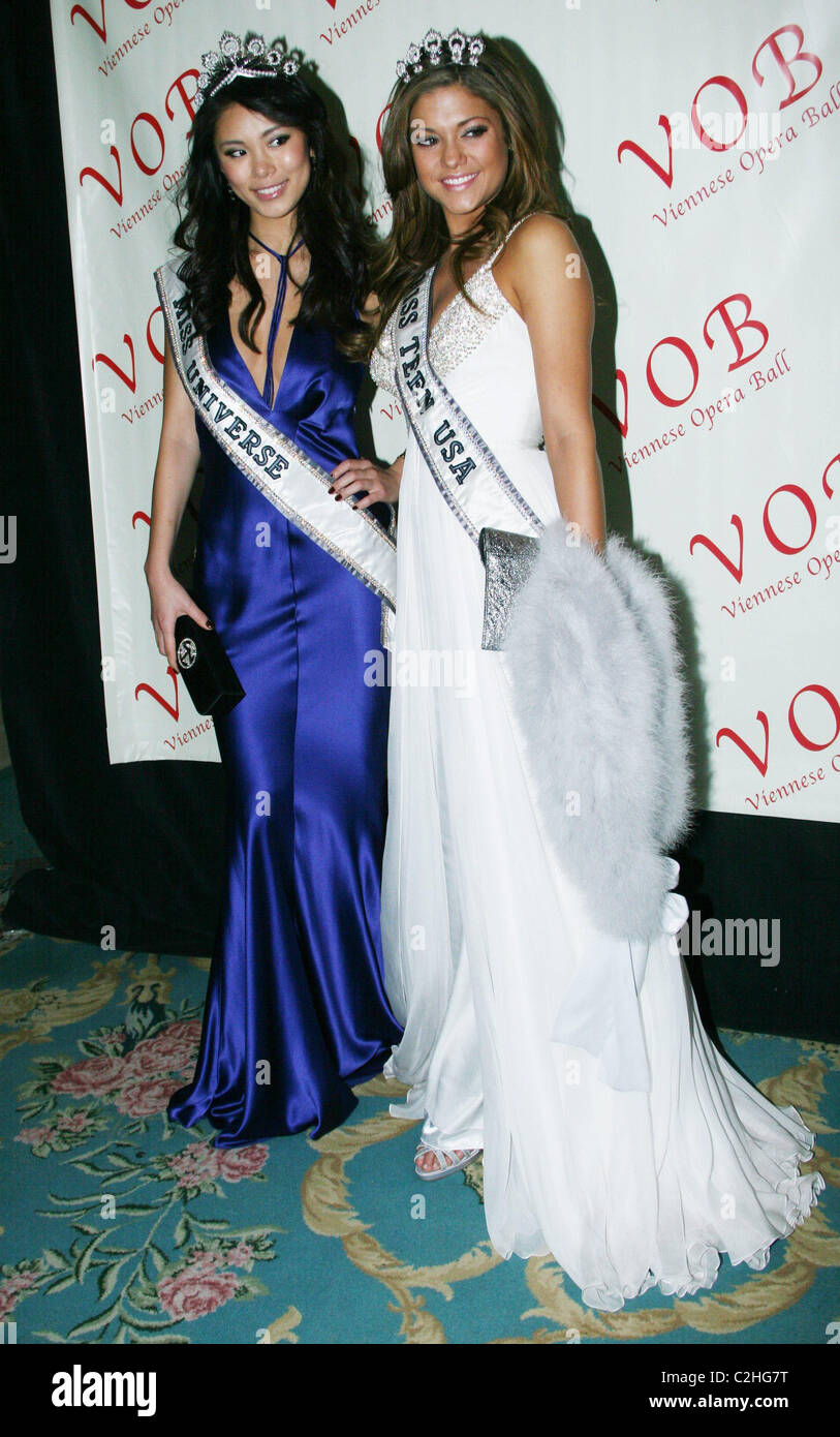 Miss Universe Riyo Mori and Miss Teen USA Hilary Cruz 2008 Viennese Opera Ball at the Waldorf-Astoria Hotel -- Arrivals New Stock Photo