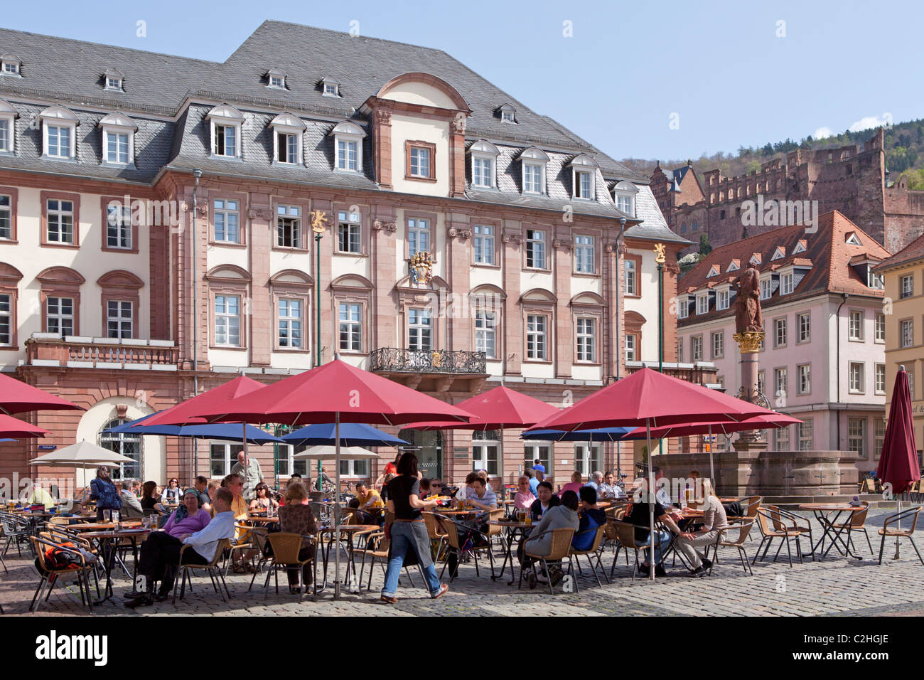 town hall and pavement café, market square, Heidelberg, Baden