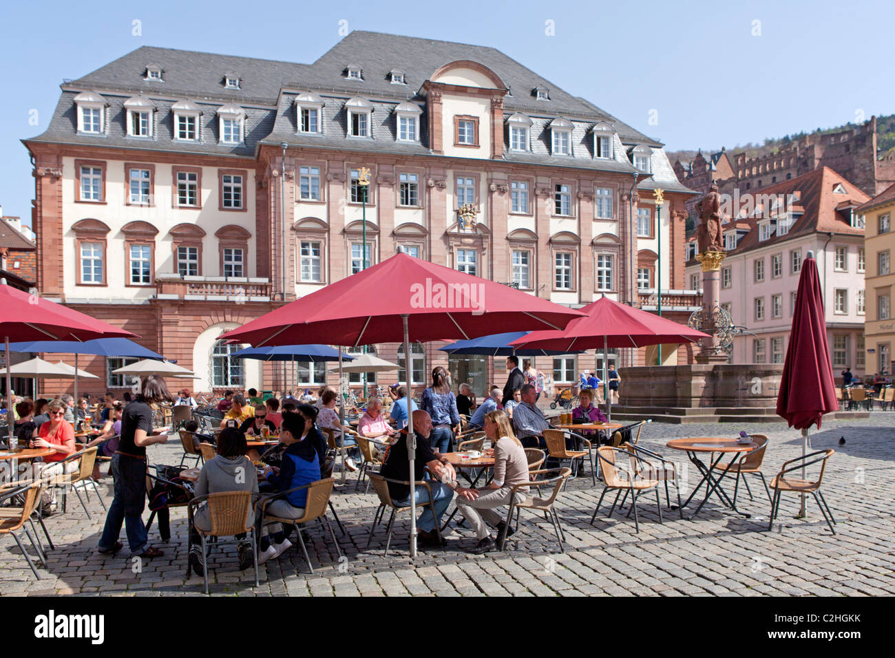 town hall and pavement café, market square, Heidelberg, Baden-Wuerttemberg, Germany Stock Photo