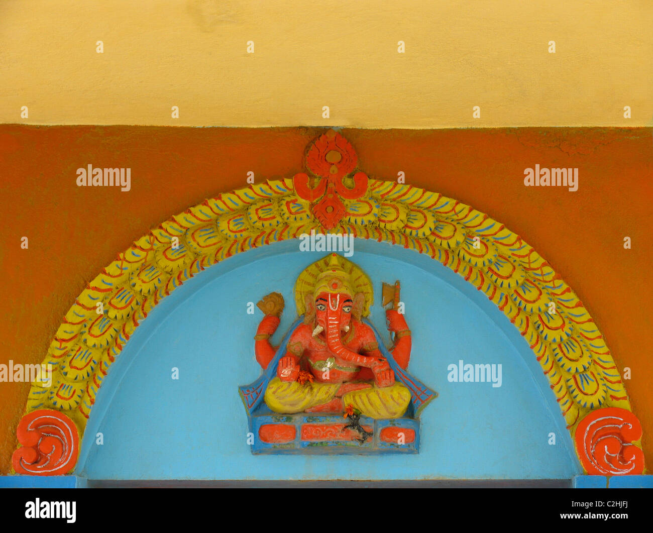 Lord Ganesha with decorated arch at entrance of Kanifnath, Pune, Maharashtra, India Stock Photo