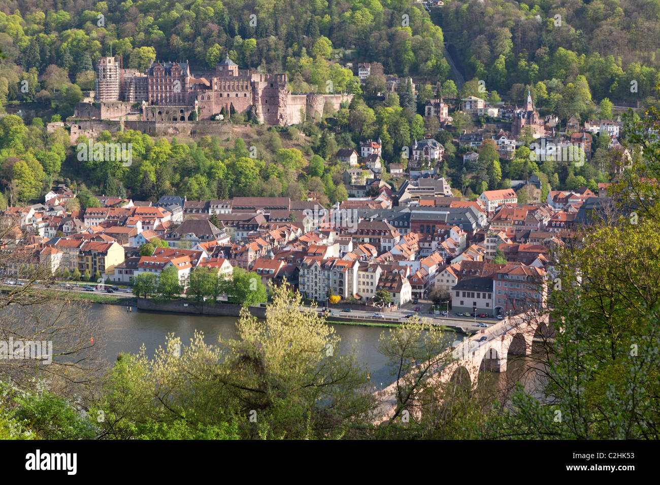castle and old bridge, Heidelberg, Baden-Wuerttemberg, Germany Stock Photo