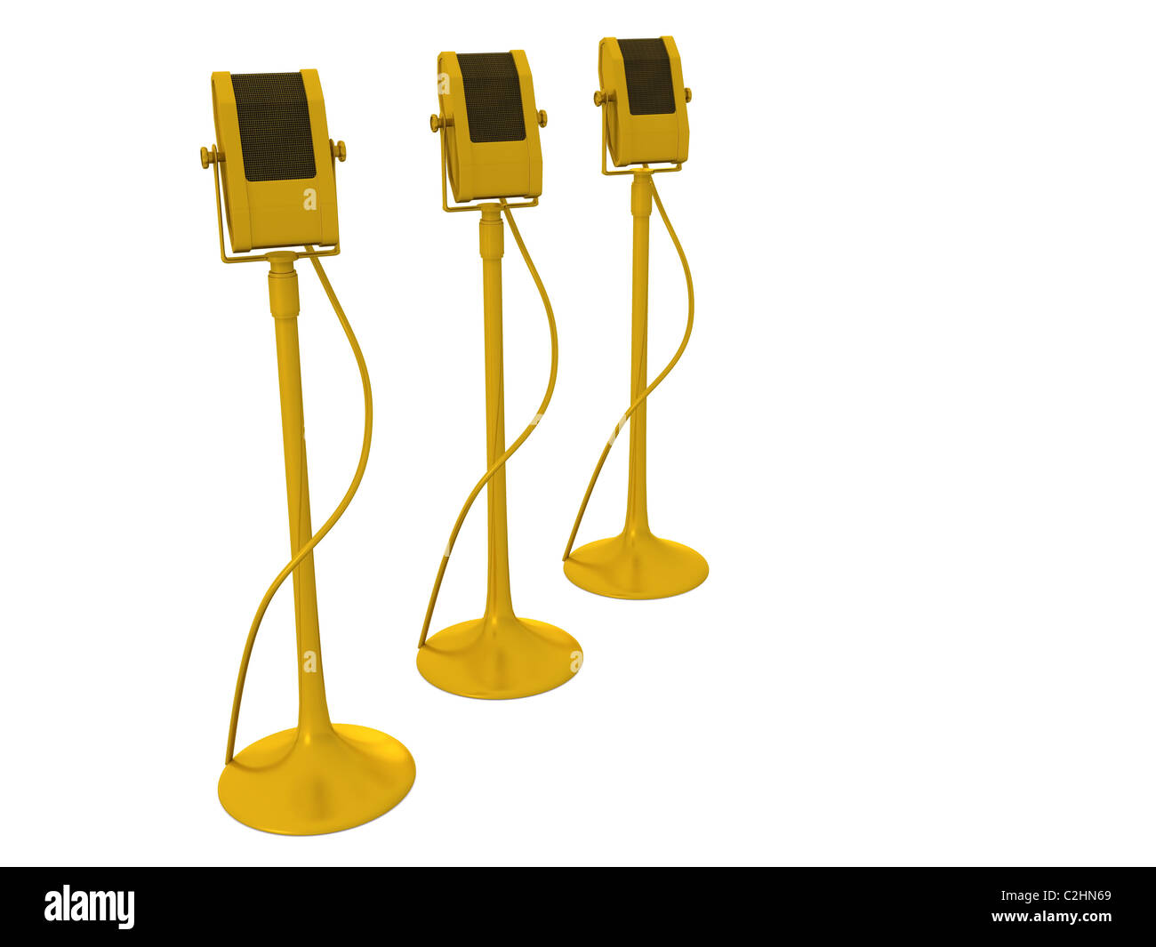 golden microphones. 3D Stock Photo