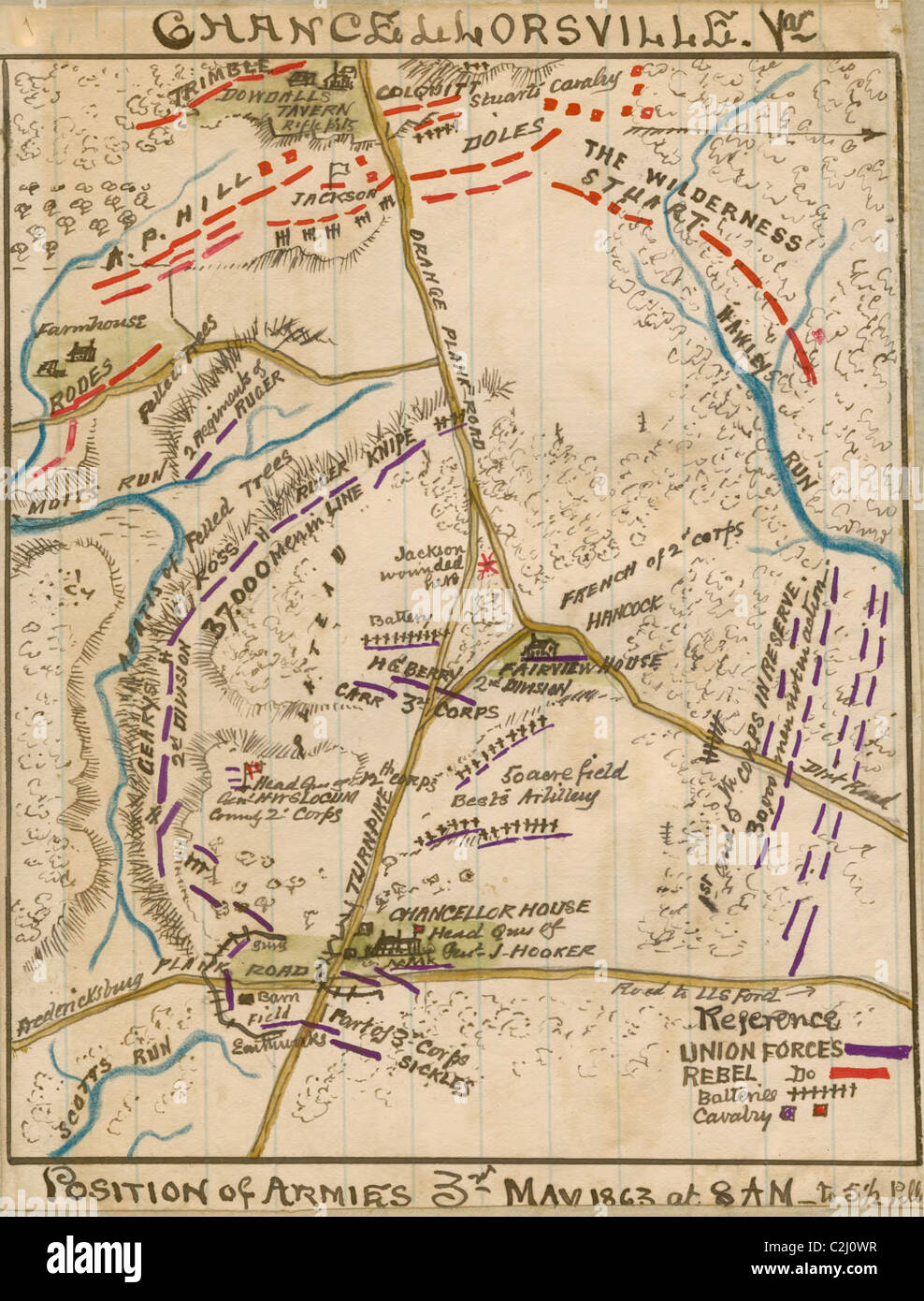 Chancellorsville, Va.. Position of armies 3rd May 1863 at 8 a.m. to 5 1