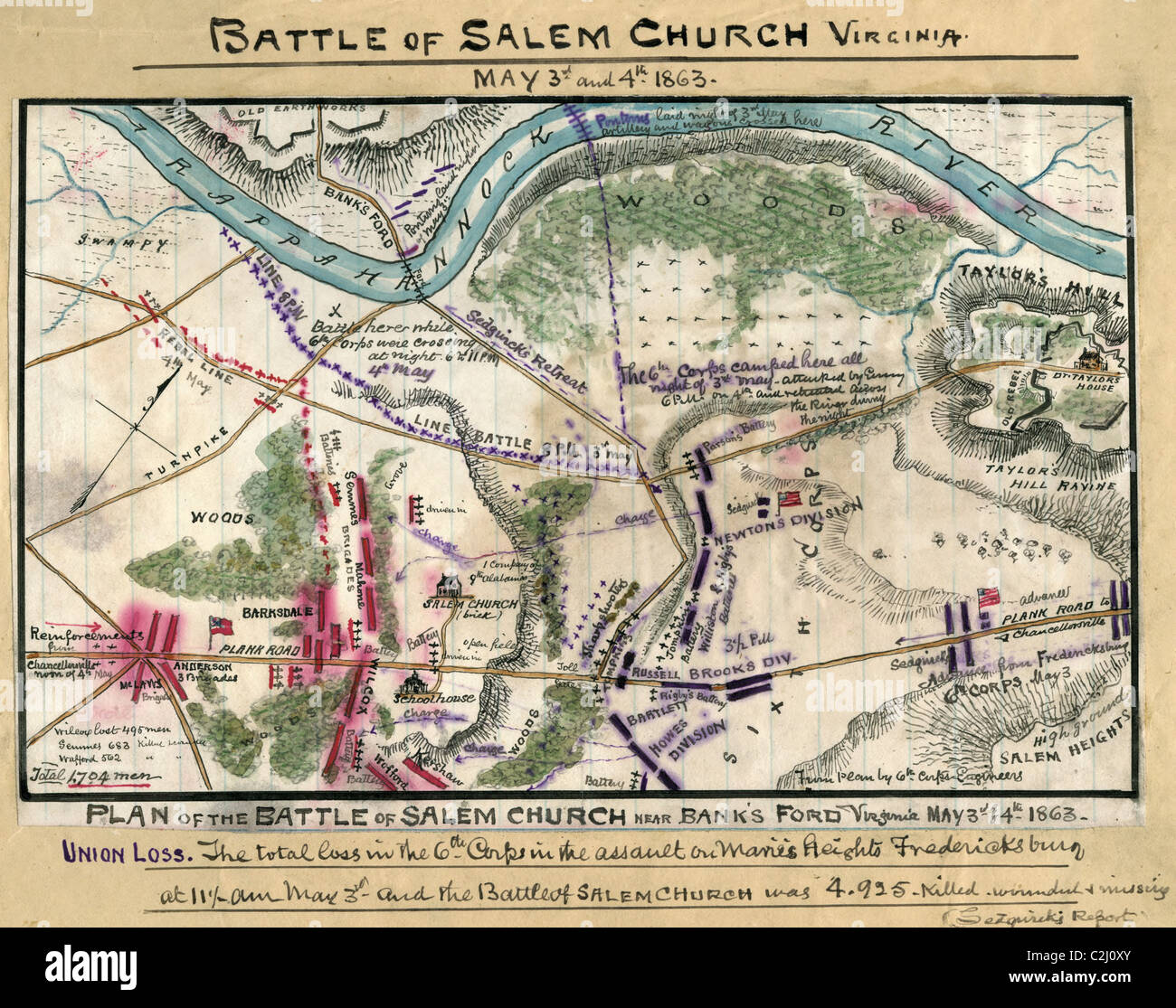 Battle of Salem Church near Bank's Ford, Virginia : May 3rd & 4th 1863. Stock Photo