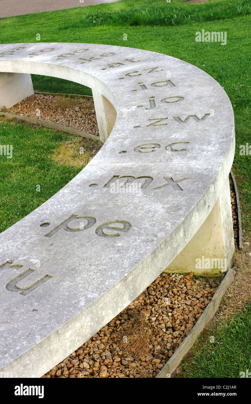An Unusual Stone Bench Engraved With Internet Web Suffixes Stock