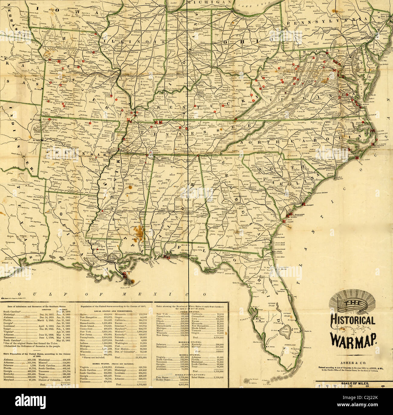 Historical War Map 1862 Stock - Historical War Map 1862 C2J22K 