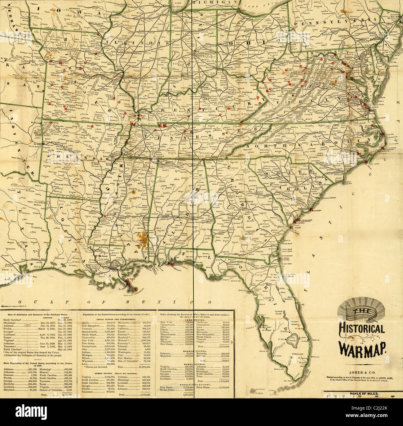 Historical War Map - 1862 Stock Photo