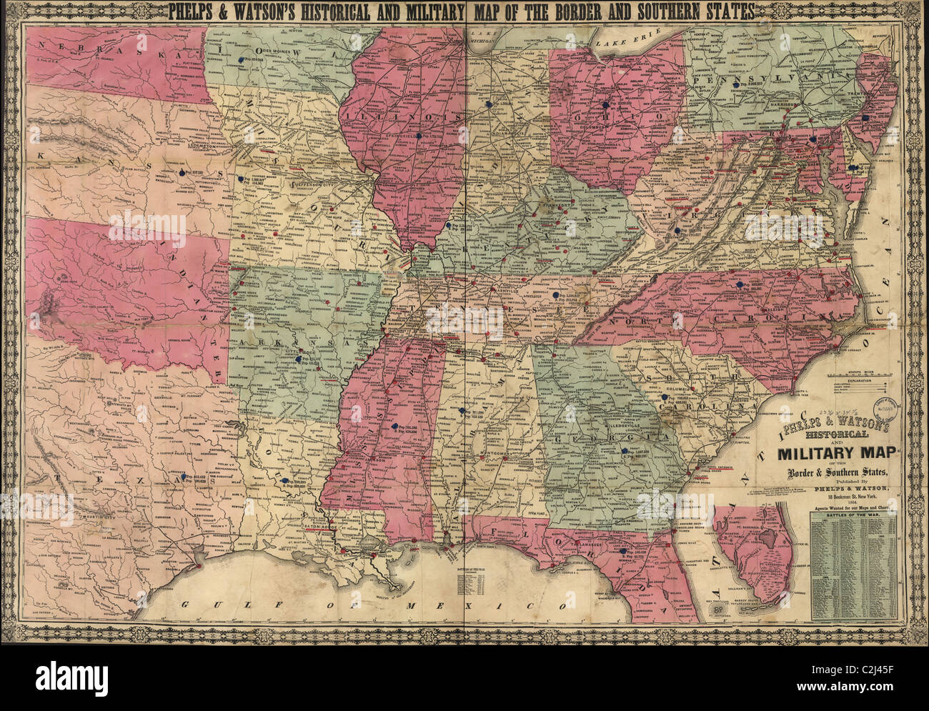 Historical & Military map of the Border & Southern States Stock Photo