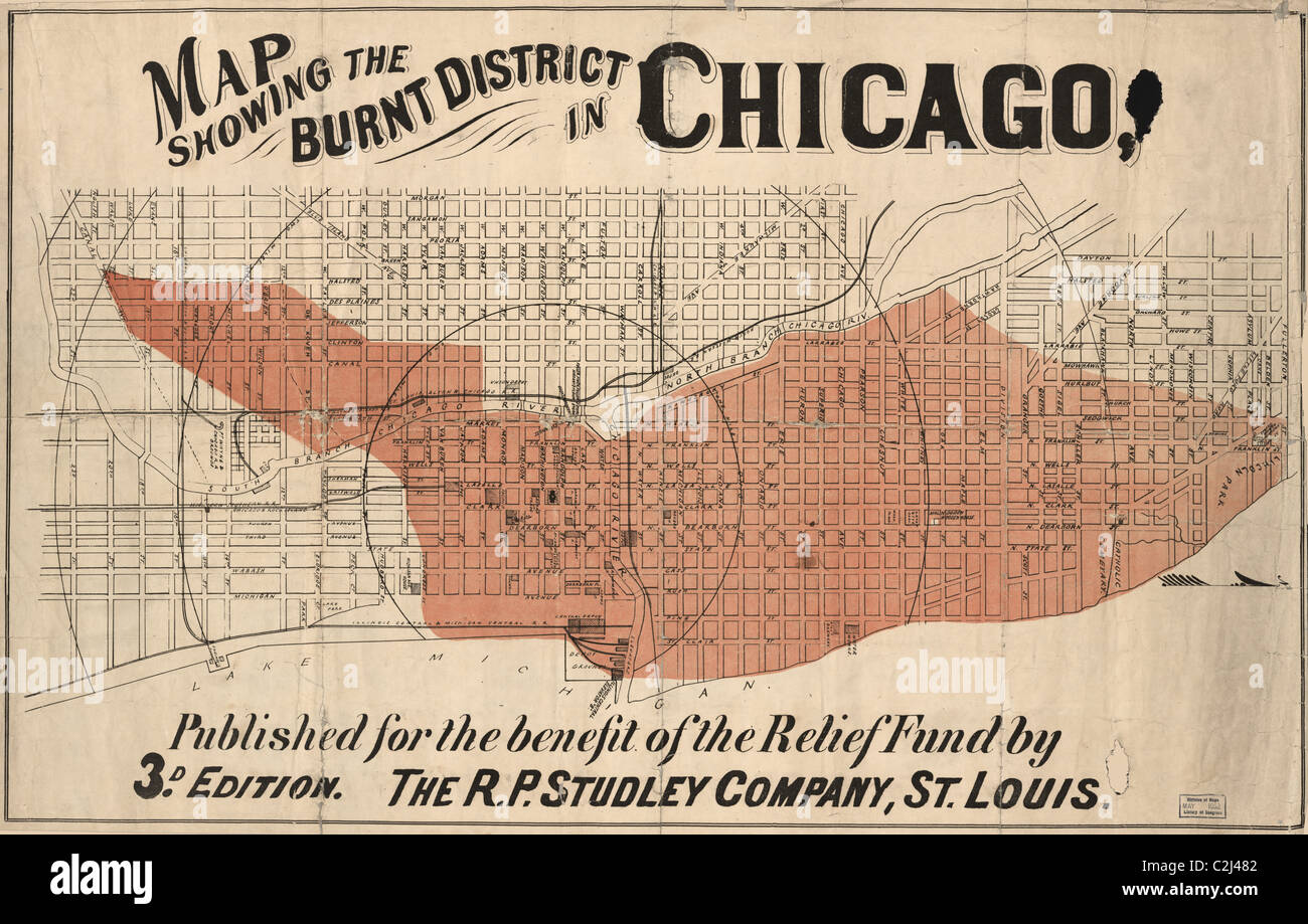 Area of Chicago Burned by the Great Fire - 1871 Stock Photo