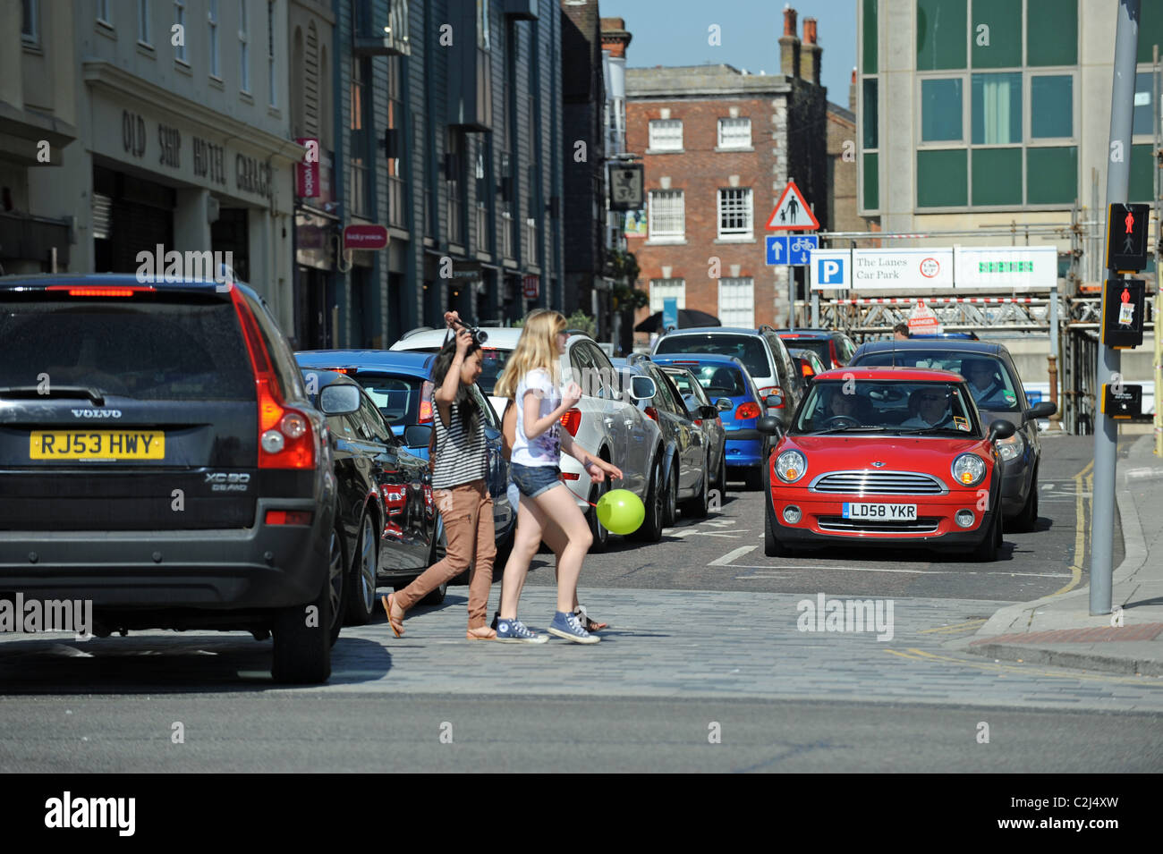 Queue for a car park just off Brighton seafront East Sussex UK Stock Photo