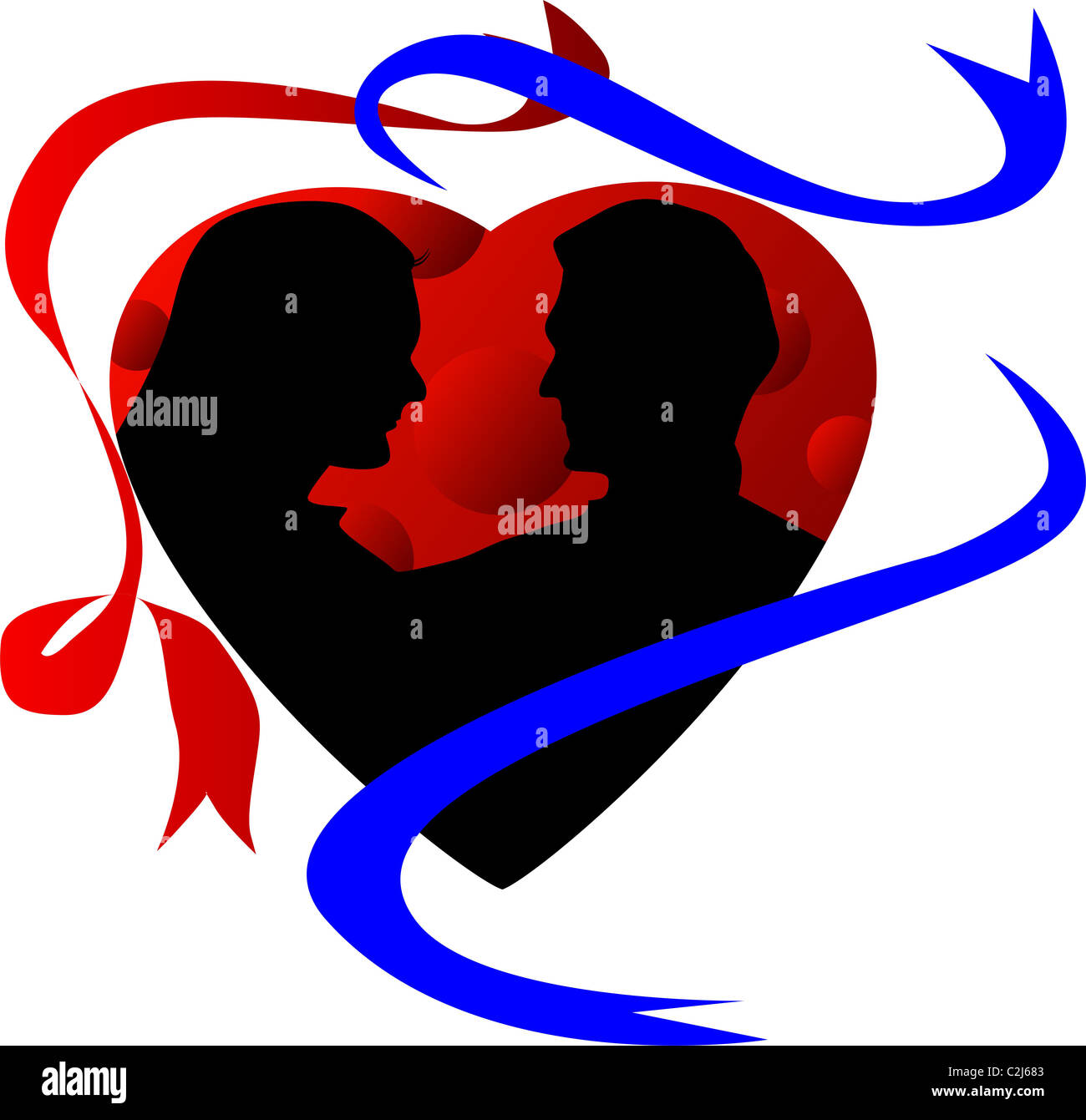 Illustration of silhouette of couple in love heart Stock Photo - Alamy