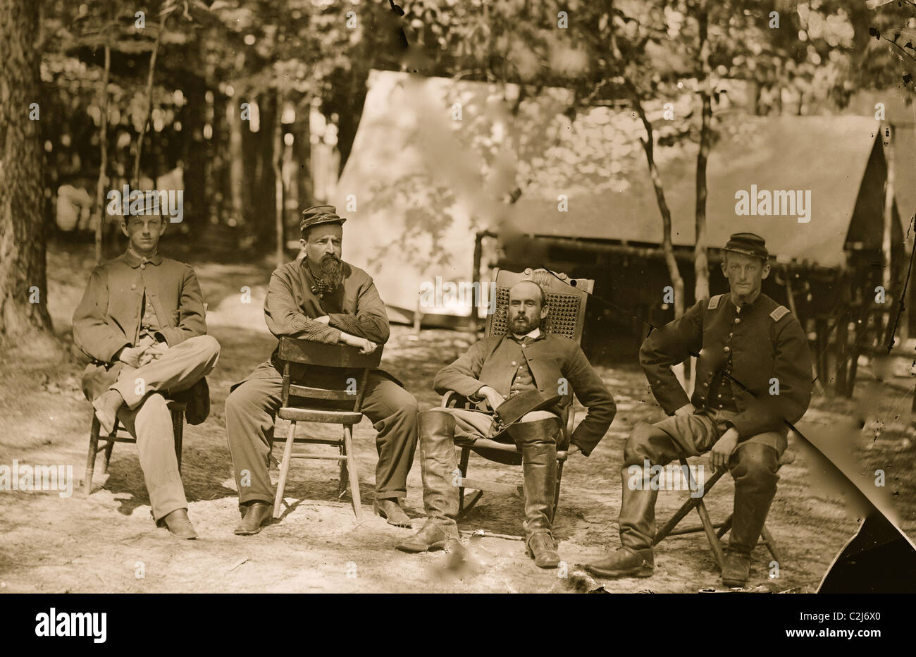 Petersburg, Va. Officers of the 1st Massachusetts Cavalry at Army of the Potomac headquarters Stock Photo