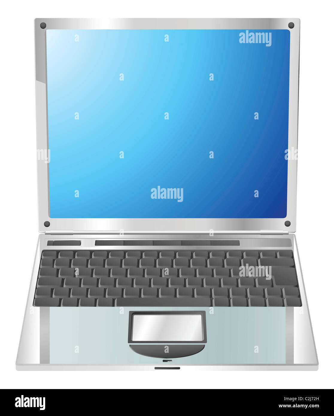 Illustration of an open laptop from straight on. Copyspace on screen
