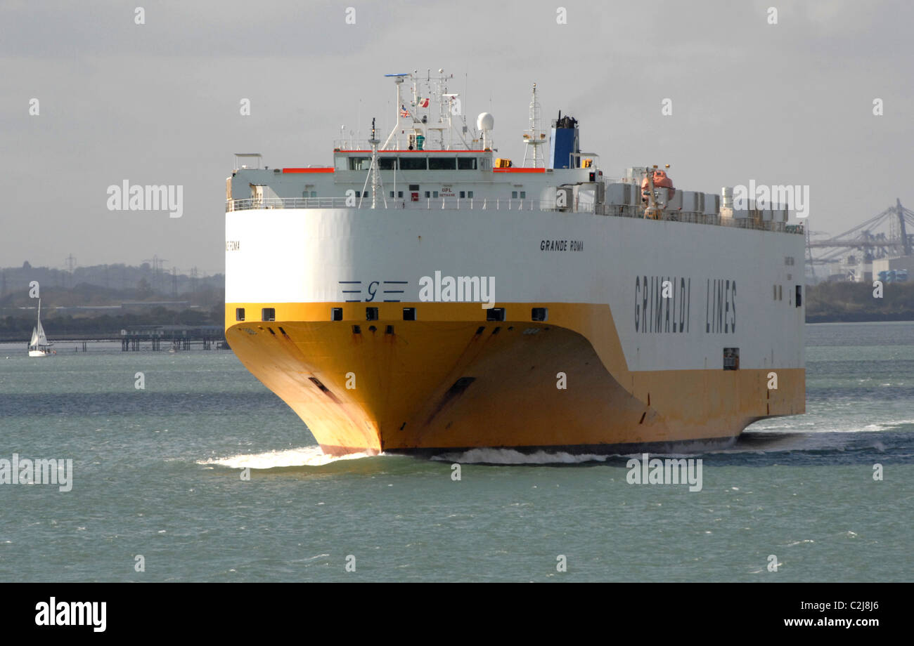 Italian cargo ship Grande Roma. Grimaldi lines. Photographed in Southampton Water, England. April 2011. Stock Photo