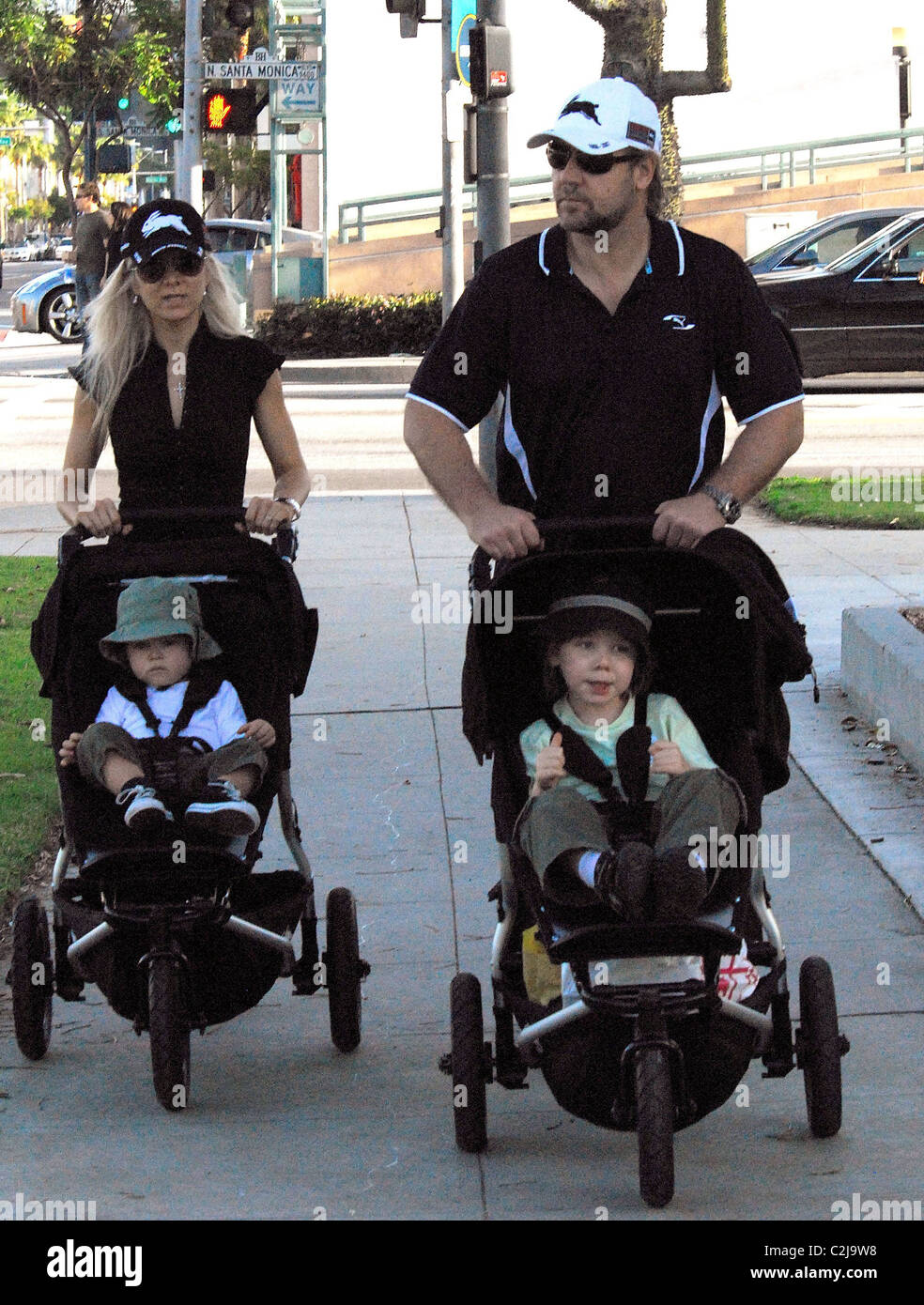 Russell Crowe and his wife Danielle Spencer take their two sons Charles ...
