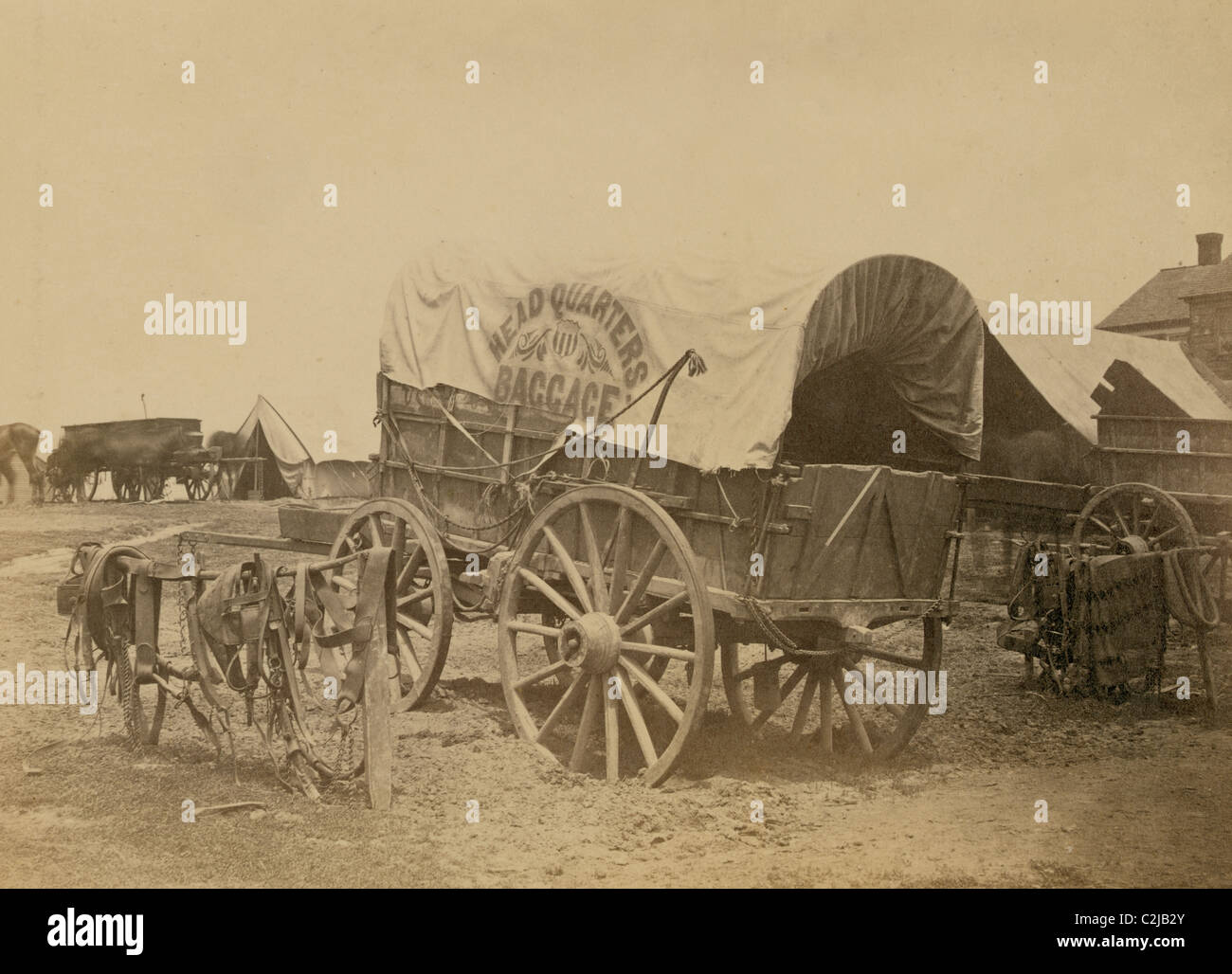 Covered wagon for "Headquarters baggage" and saddlery, probably a Civil