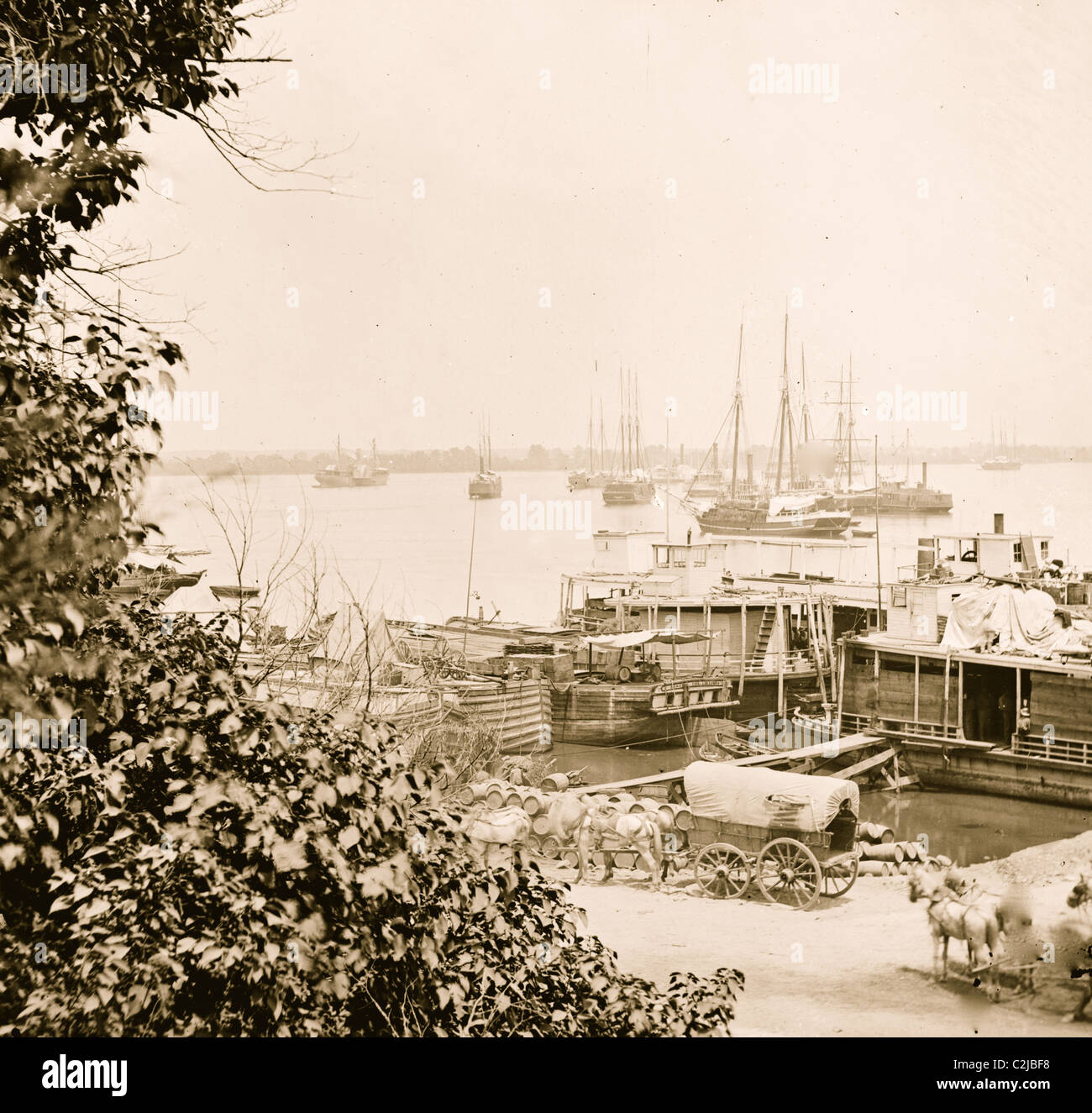 City Point, Virginia. View of barges transports, Stock Photo