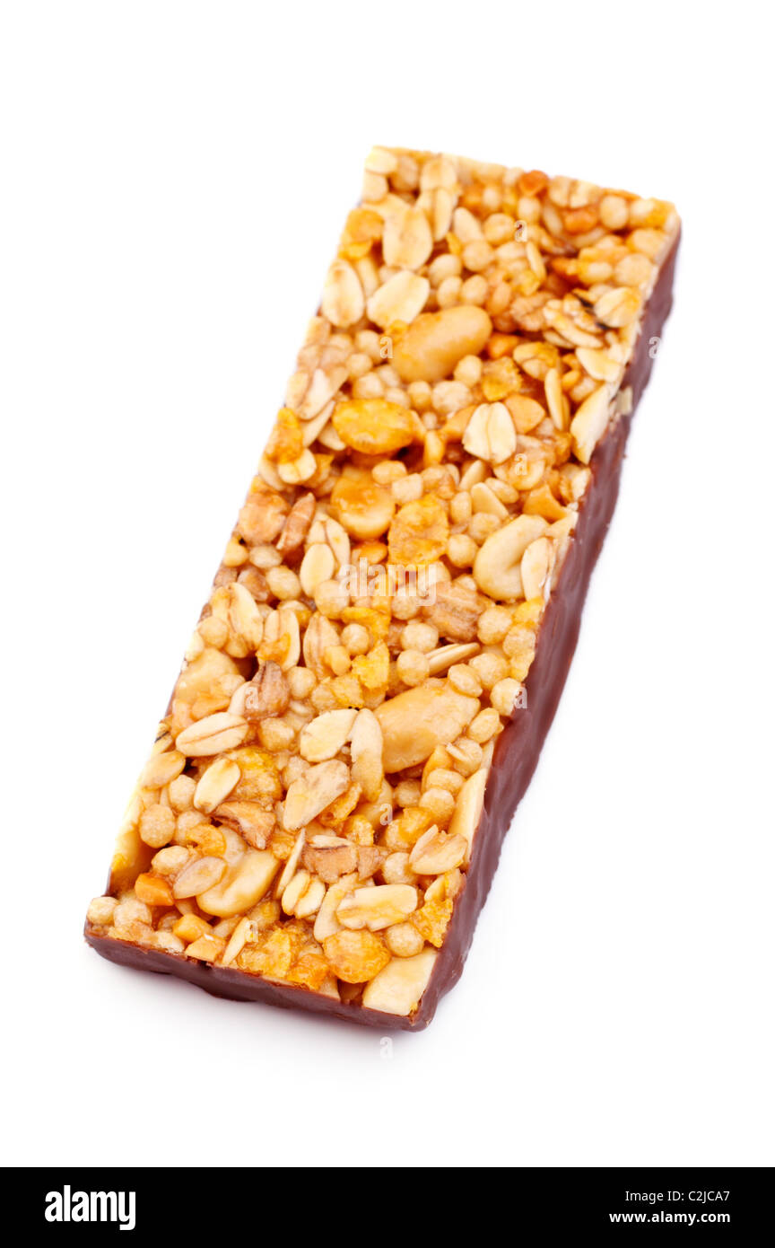 muesli bar in chocolate isolated on white Stock Photo Alamy