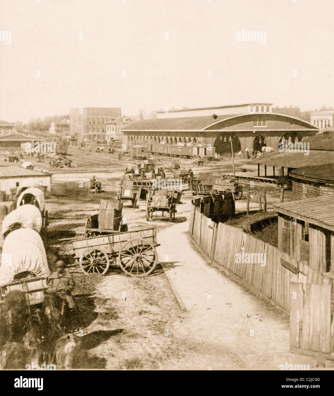 View of railroad depot and surroundings, Atlanta, Ga. Stock Photo