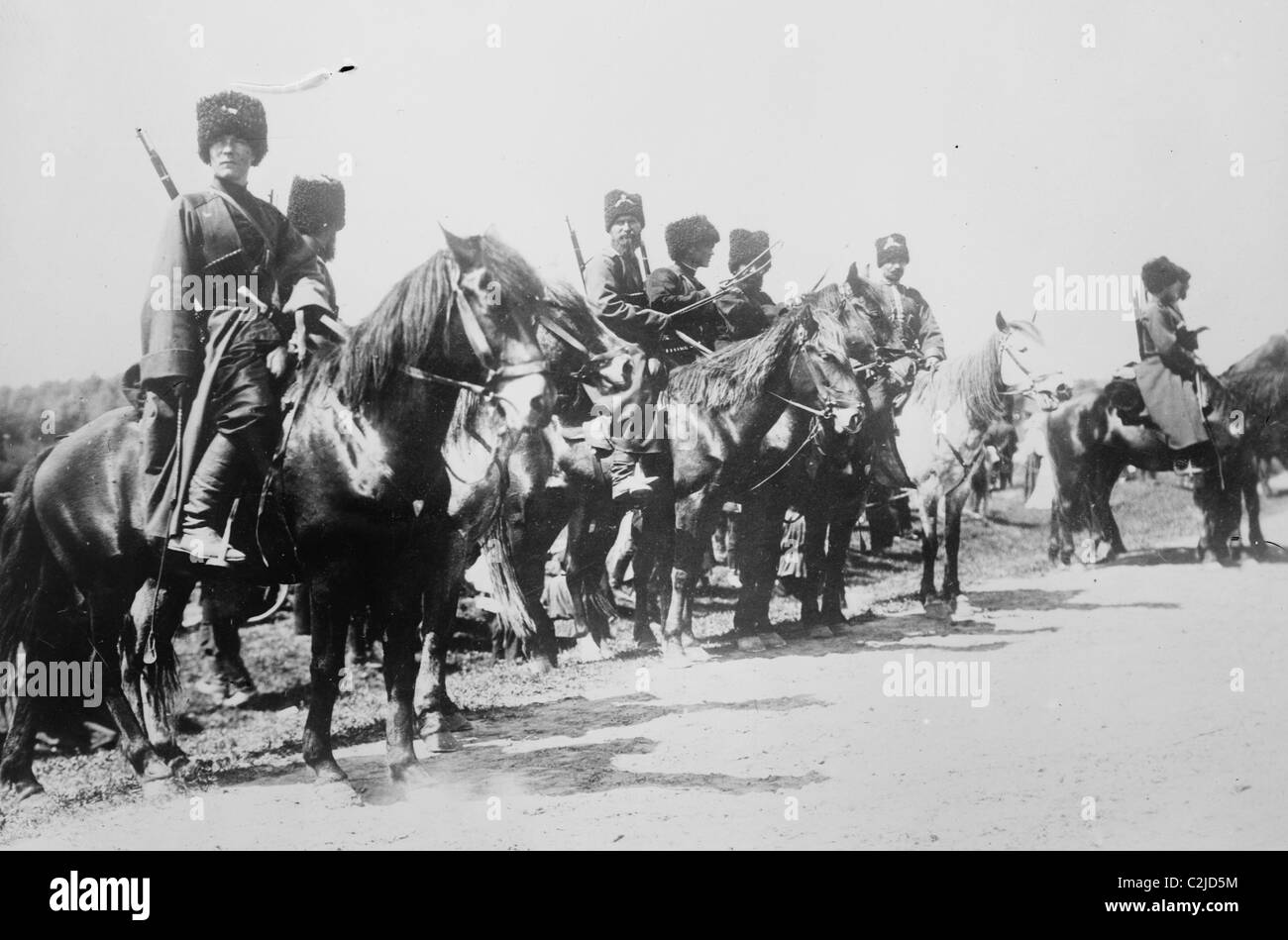 Mounted Russian Cossacks Scan the Battlefield Stock Photo