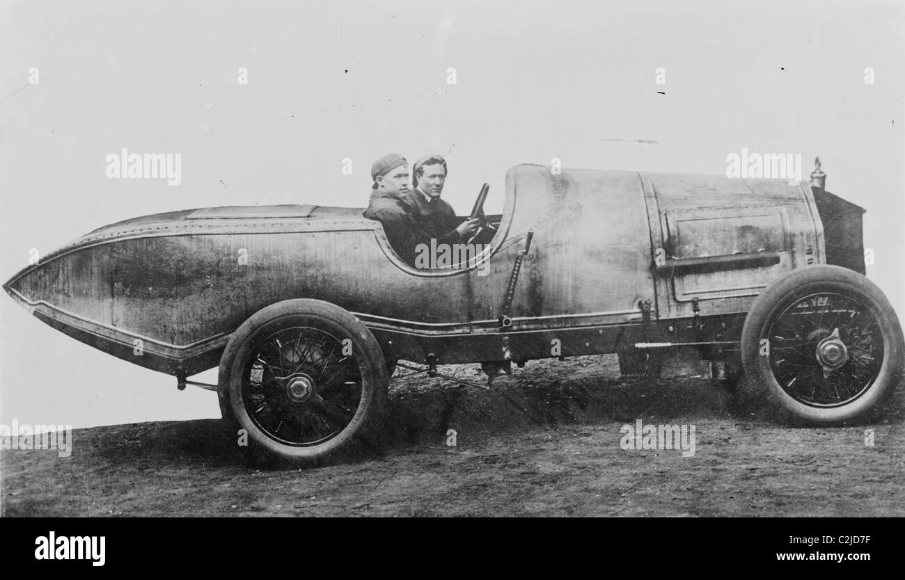 Space Age Car with fins in design far ahead of its time with seated race car driver and known as a 'Richard Special' Stock Photo