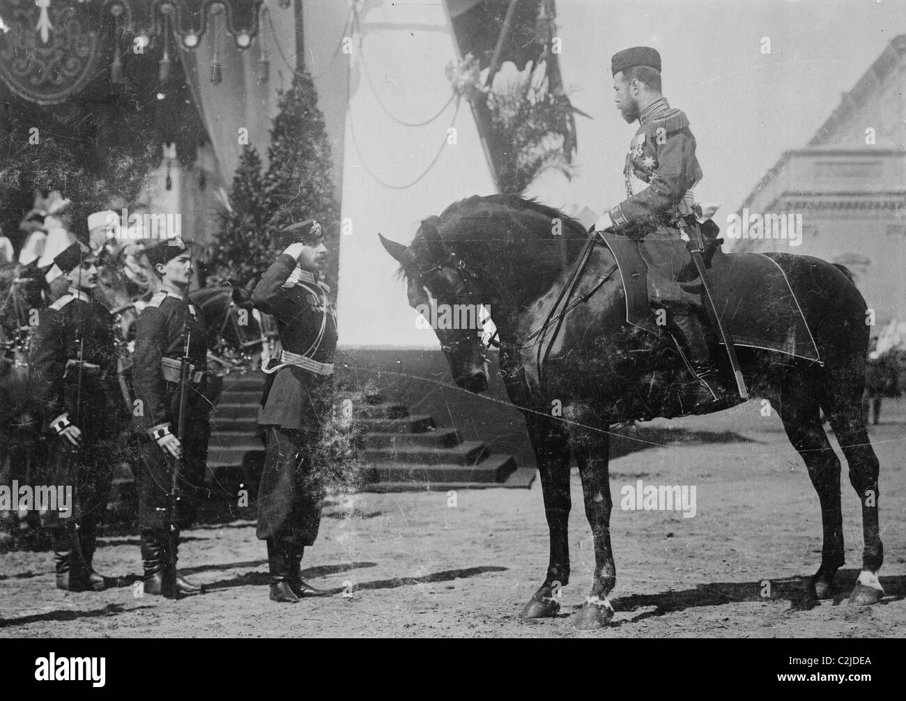 Nicholas I on Horseback is saluted by his Military Stock Photo